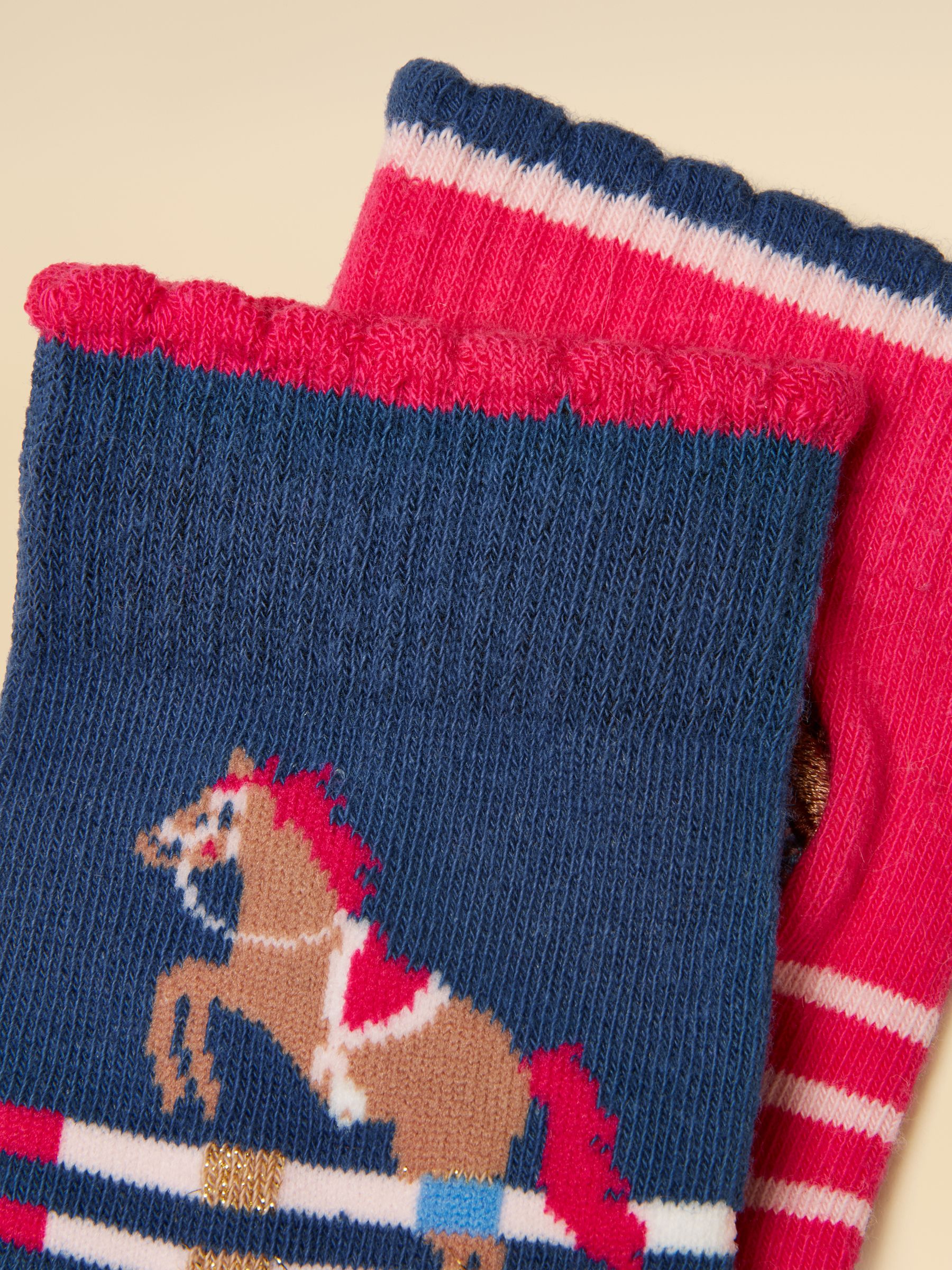 Kids' Neat Feet Pink & Navy Horse 2 Pack Socks - Image 3 of 3