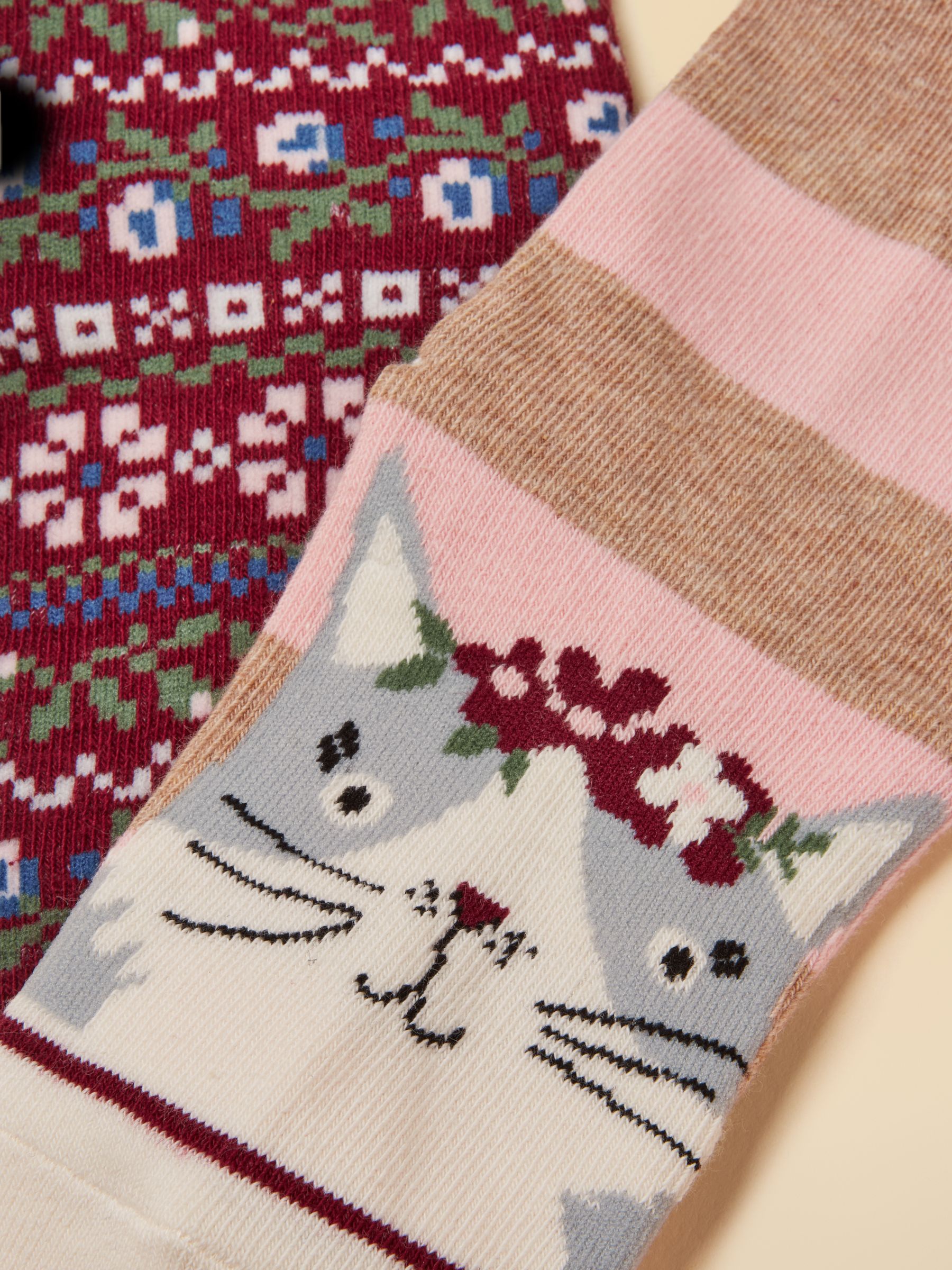 Kids' Neat Feet Pink & Berry Cat 2 Pack Socks - Image 2 of 3