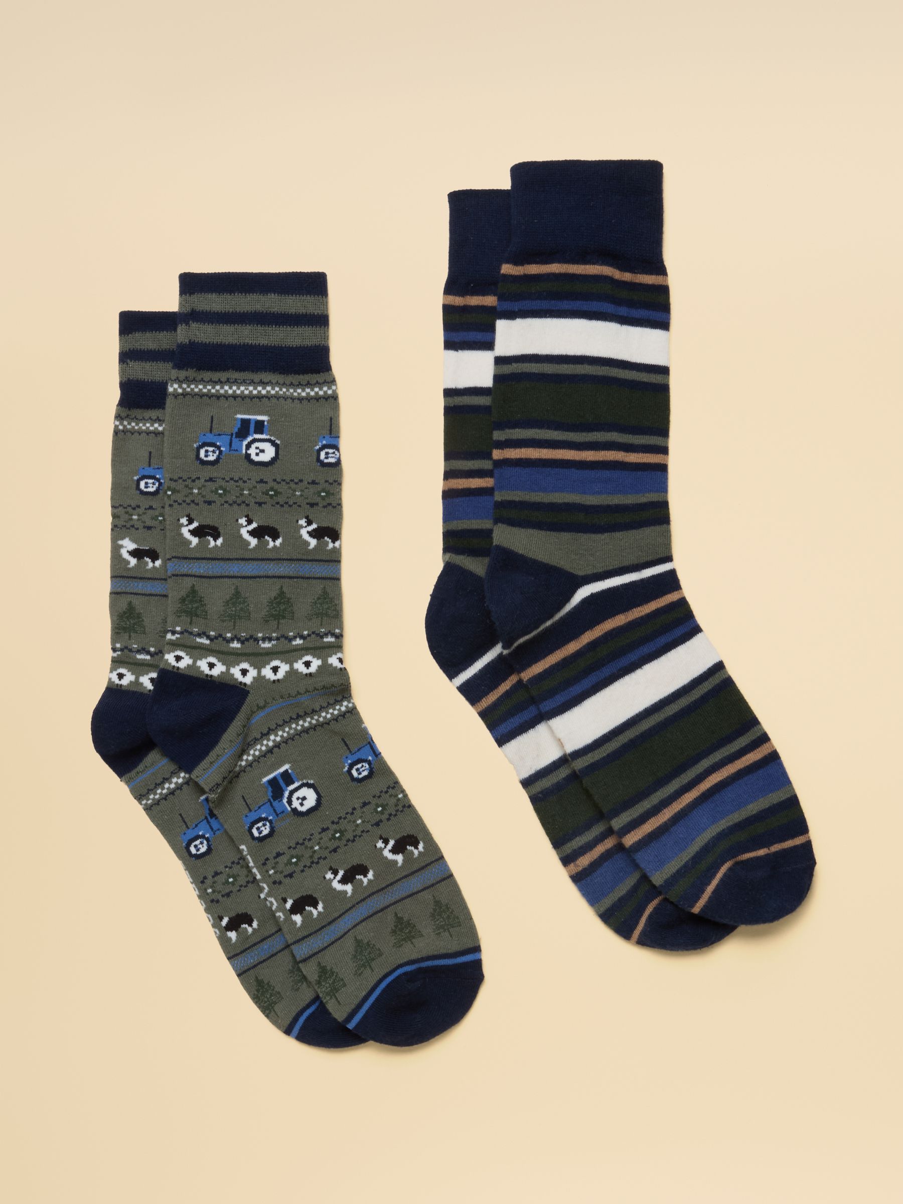Men's Kingsbury Khaki Fairisle Socks 2 Pack (size 7-12) - Image 1 of 2