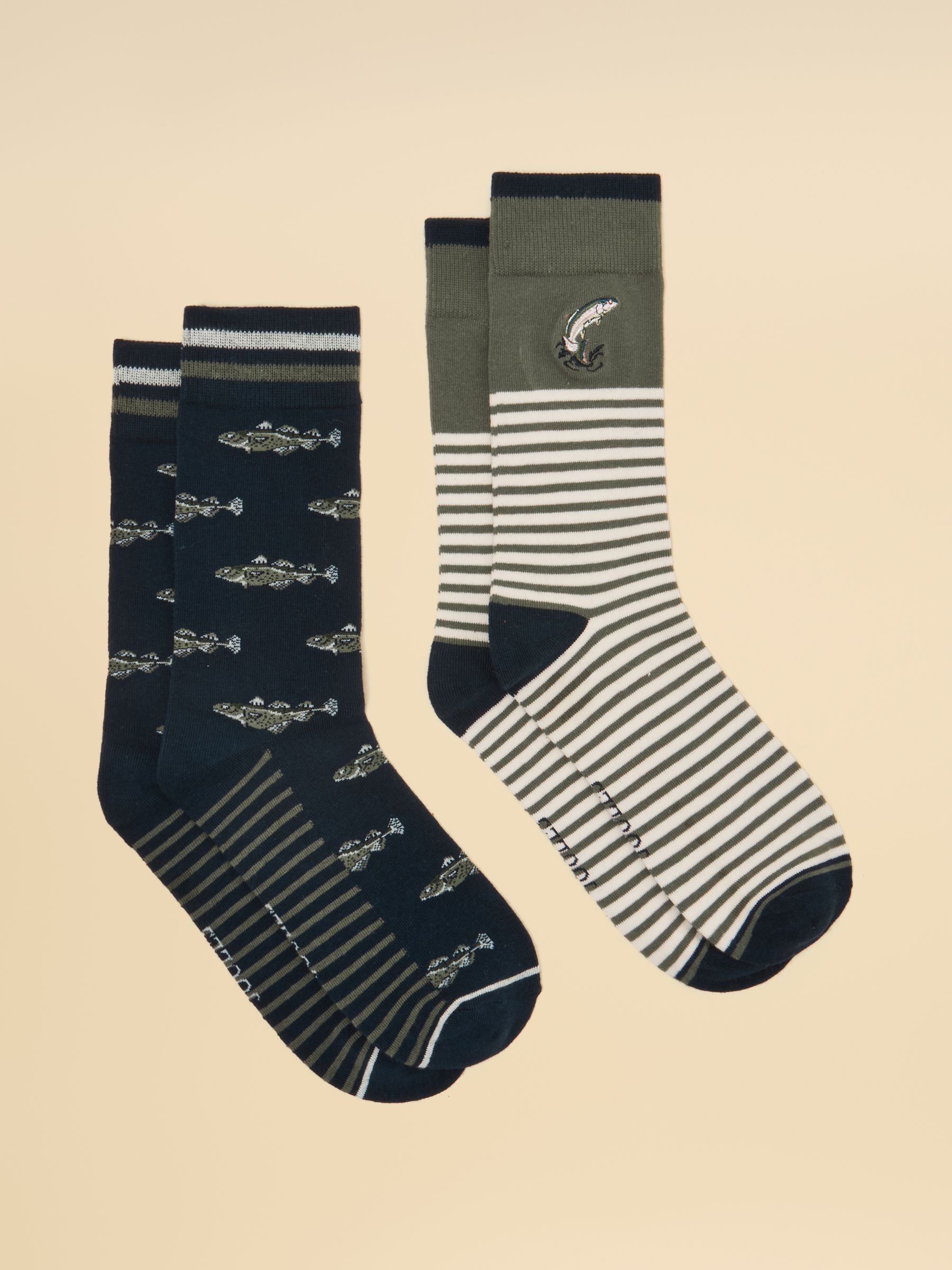 Men's Kingsbury Khaki Fish Socks 2 Pack (size 7-12) - Image 1 of 3