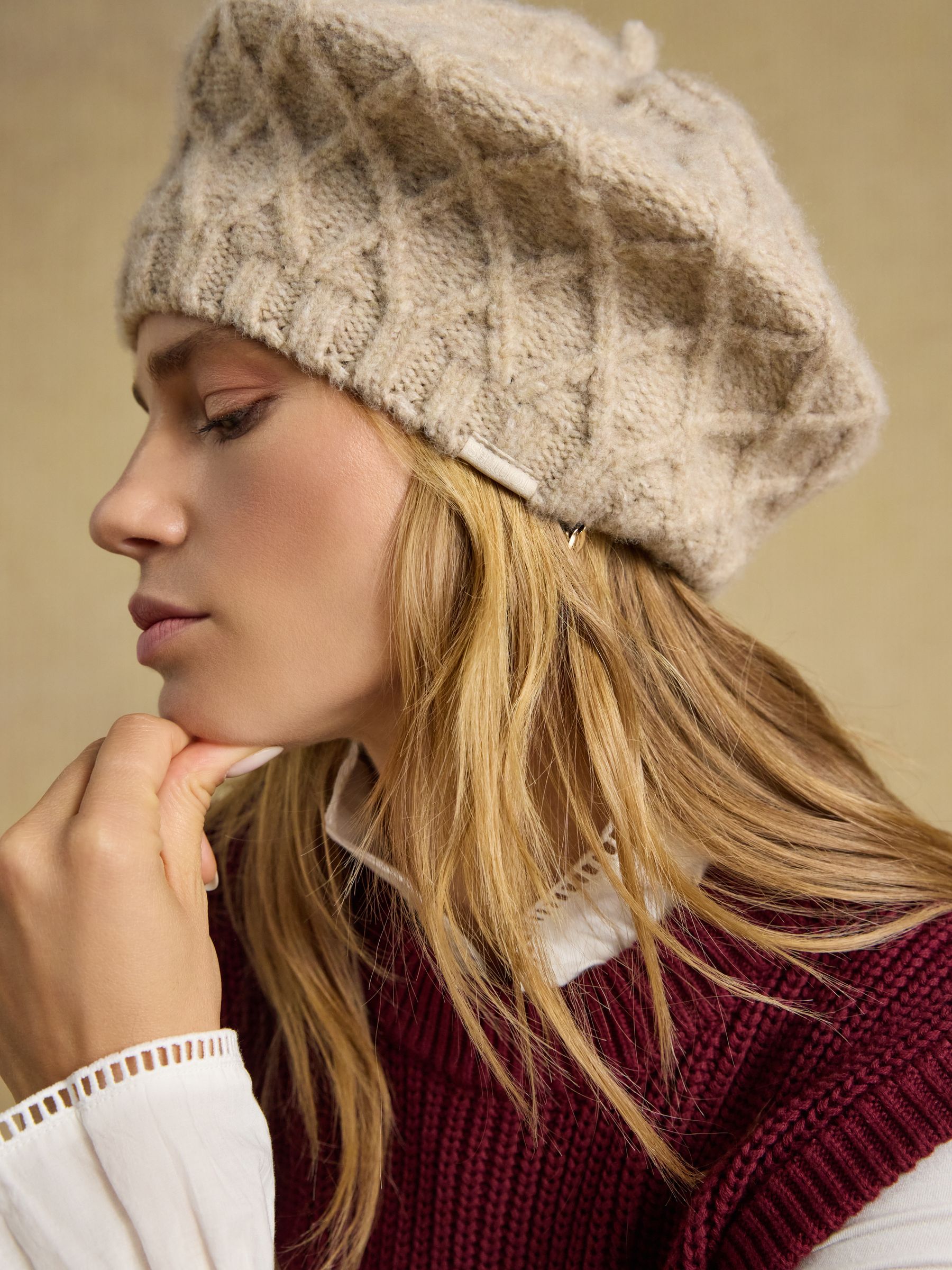 Cable Knit Oat Beret - Image 2 of 2