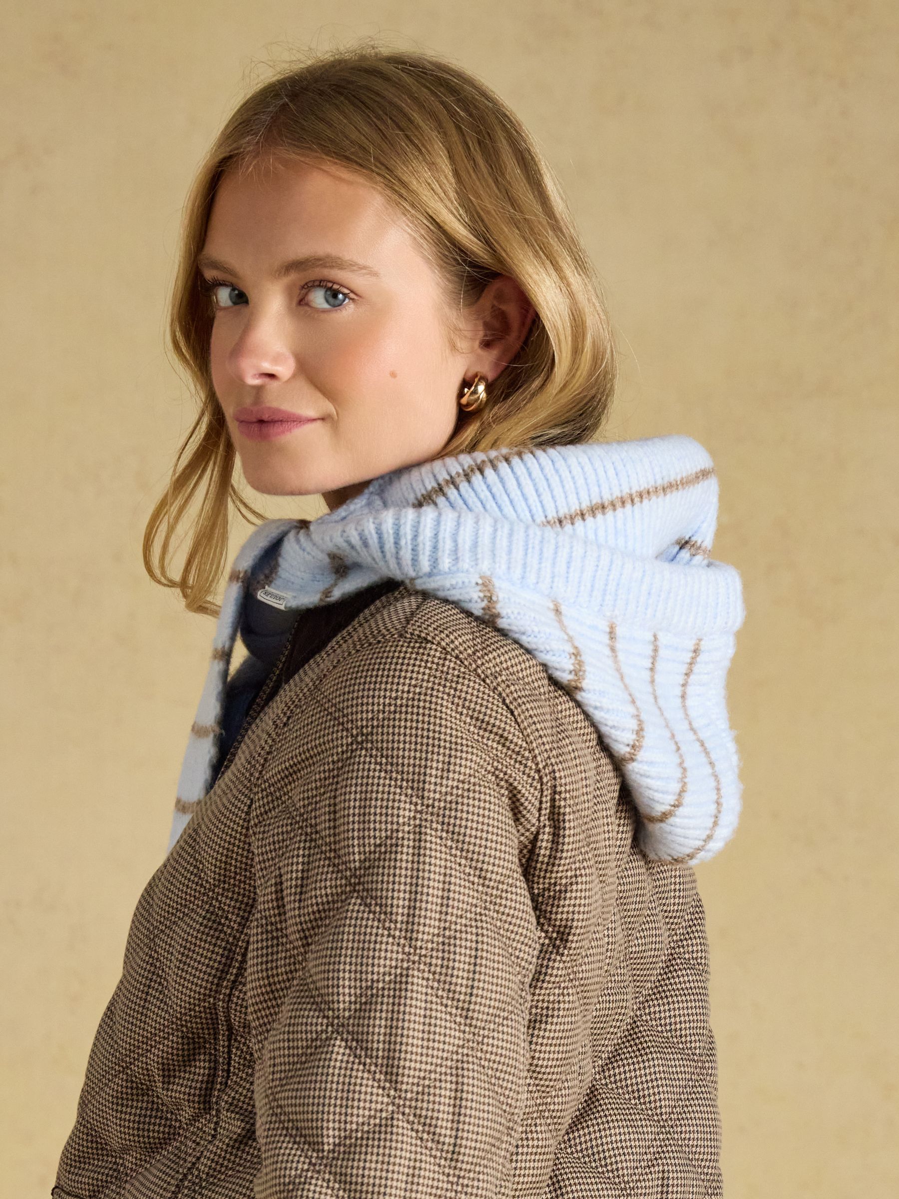 Knitted Blue Stripe Hooded Scarf - Image 3 of 6