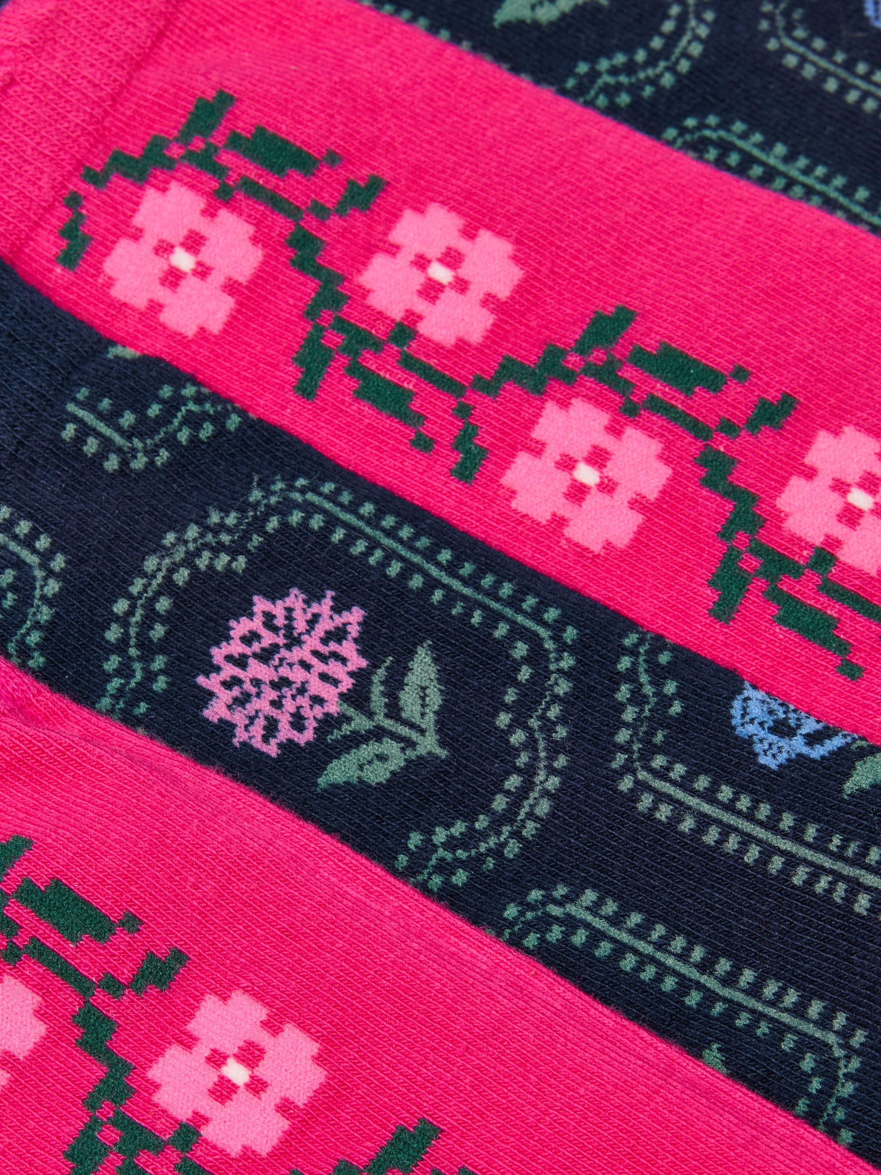 Women's Everyday Navy & Pink Floral Cotton Blend Socks 2 Pack (size 4-8) - Image 2 of 3