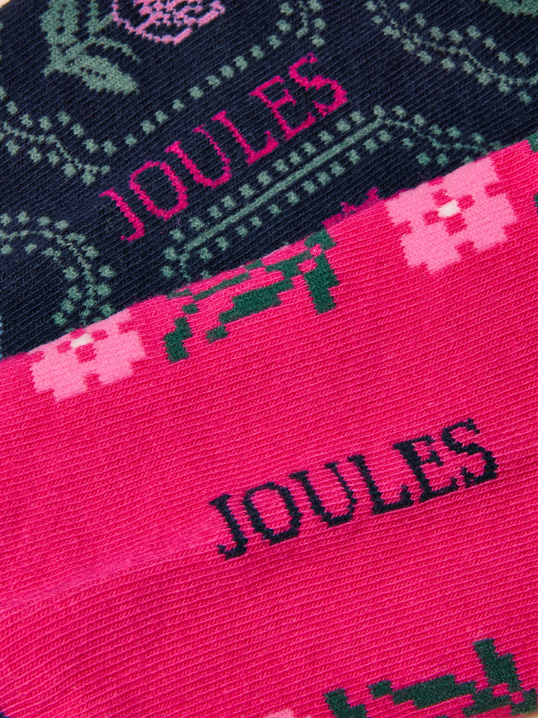 Women's Everyday Navy & Pink Floral Cotton Blend Socks 2 Pack (size 4-8) - Image 3 of 3
