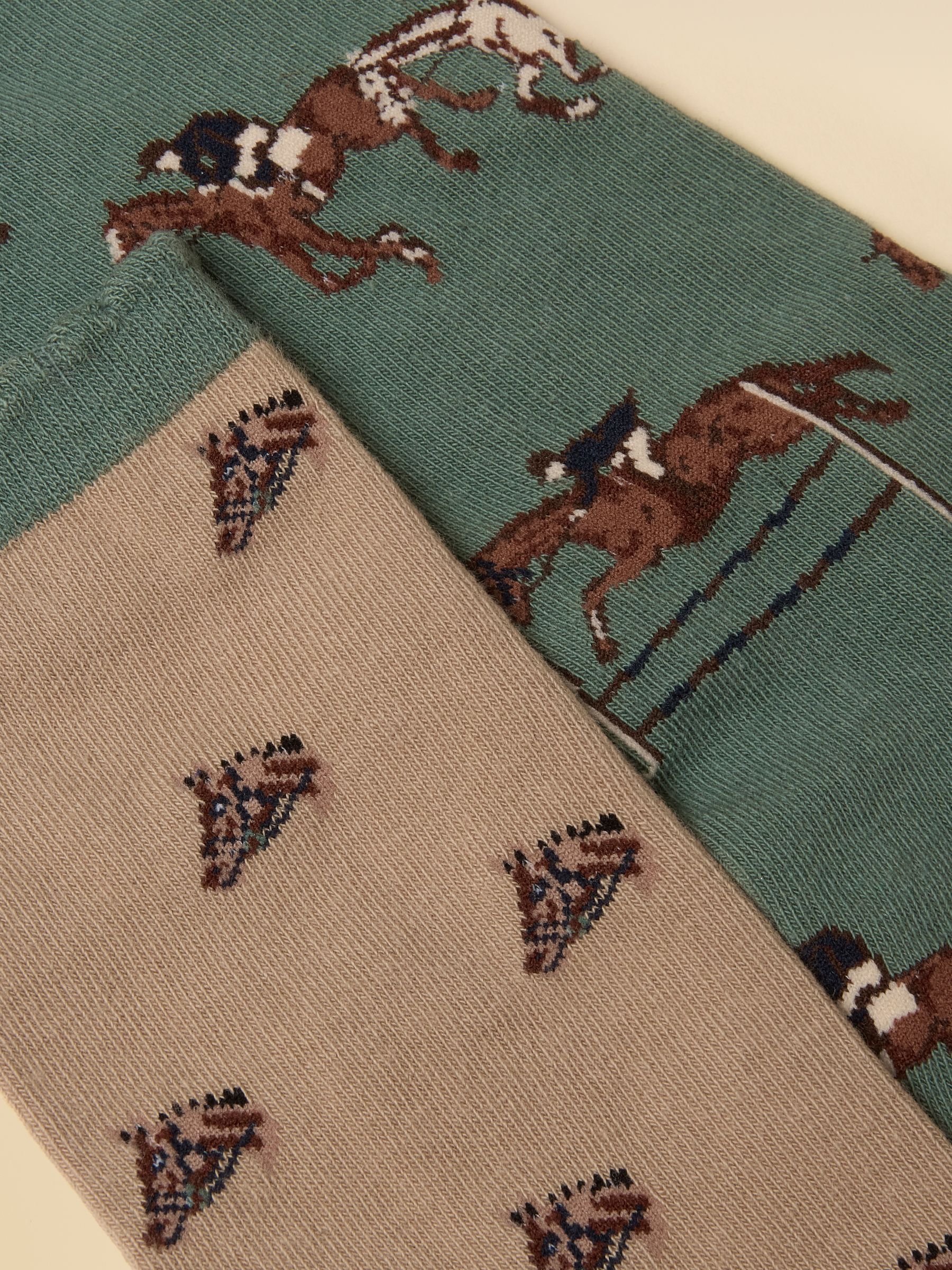 Women's Everyday Green & Neutral Horse Cotton Blend Socks 2 Pack (size 4-8) - Image 2 of 3 Women's Everyday Green & Neutral Horse Cotton Blend Socks 2 Pack (size 4-8) - Image 2 of 3