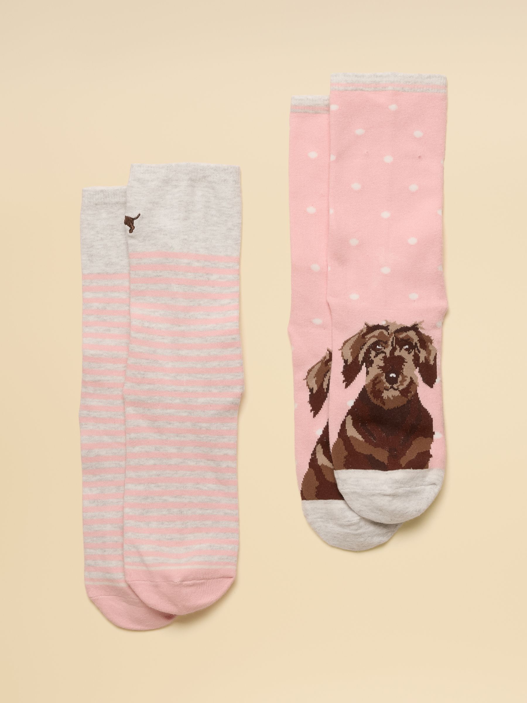 Women's Everyday Pink & Grey Dog Cotton Blend Socks 2 Pack (size 4-8) - Image 1 of 3