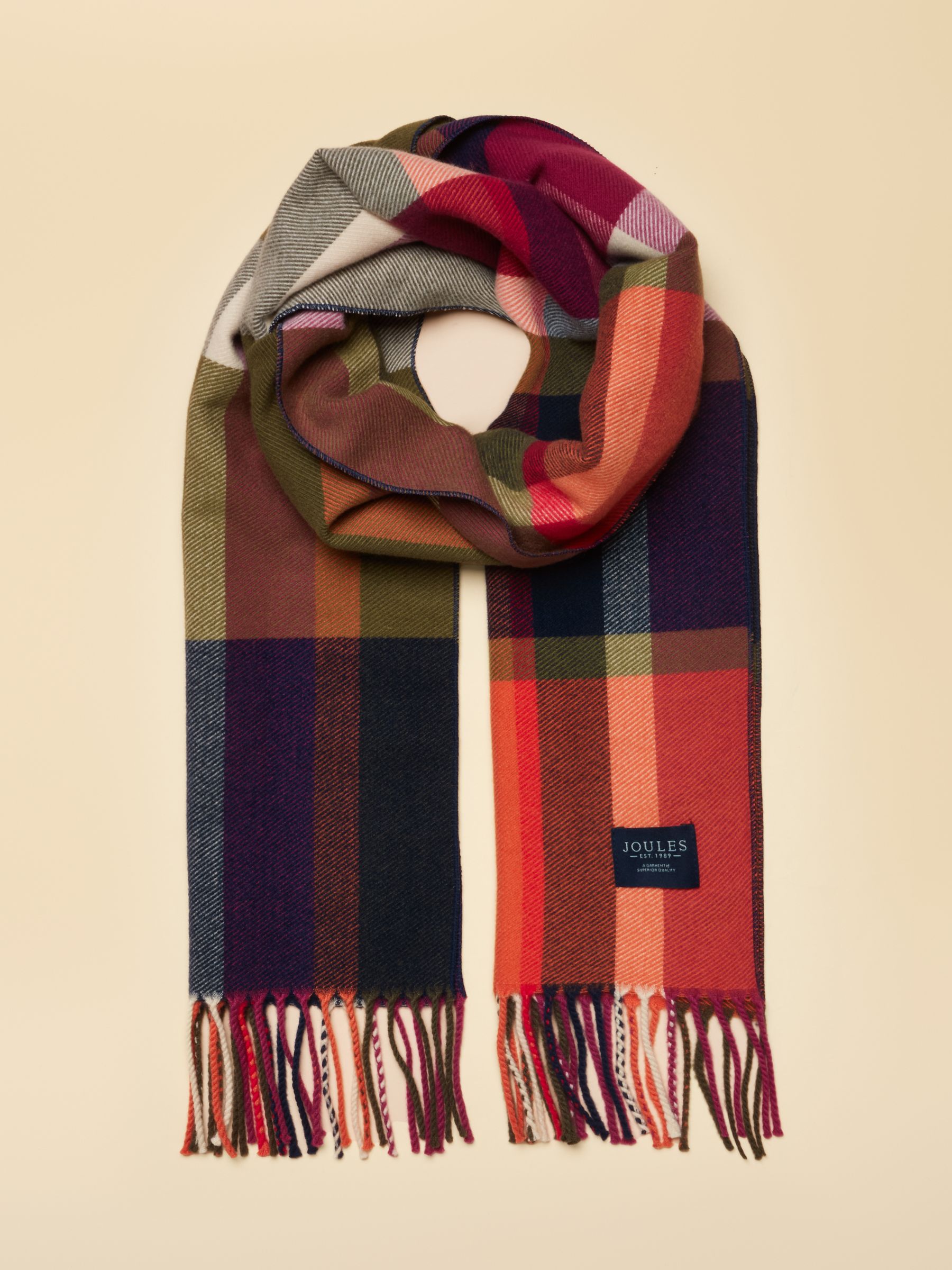 Langtree Khaki & Orange Check Scarf - Image 1 of 9