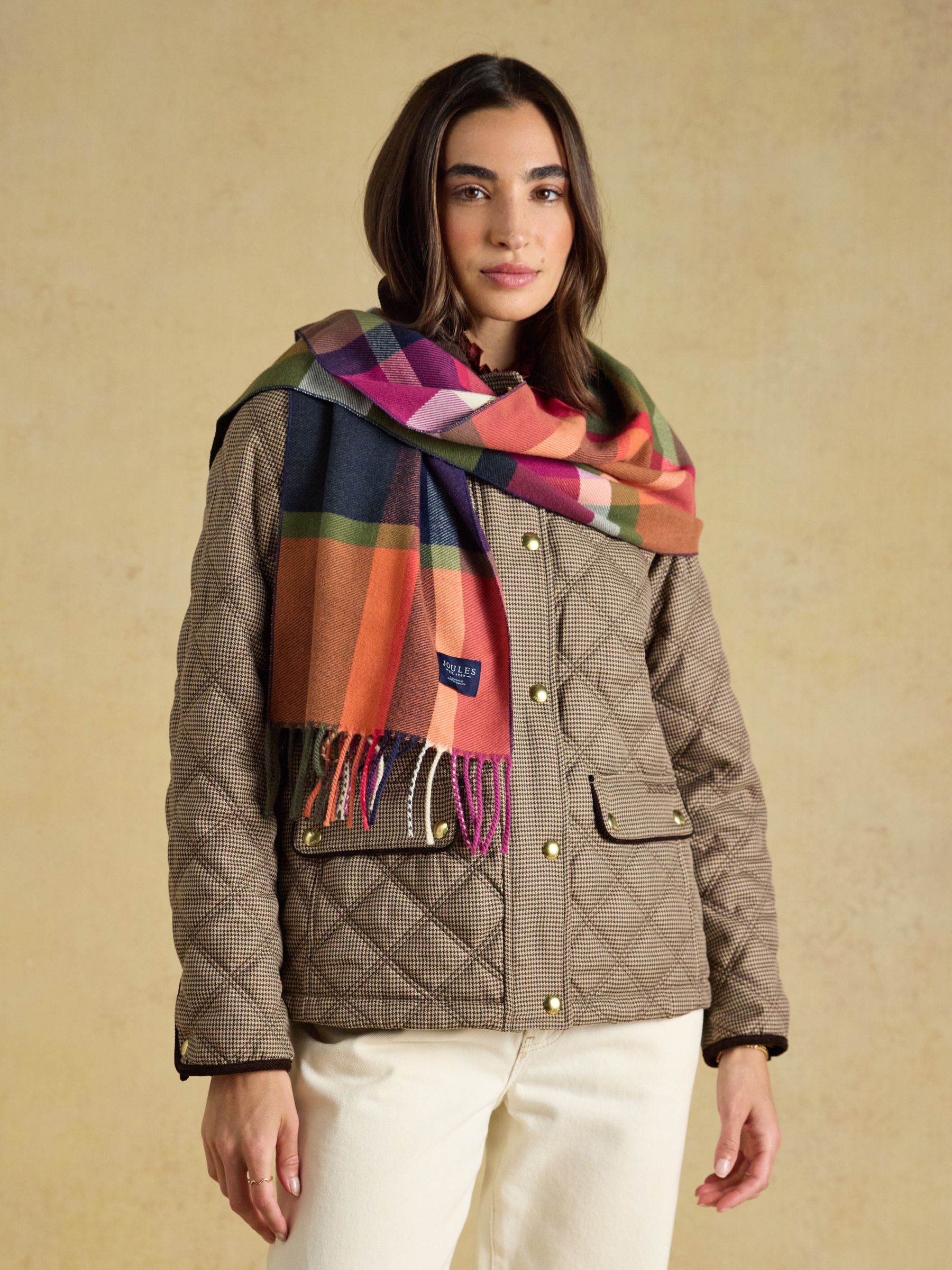 Langtree Khaki & Orange Check Scarf - Image 2 of 9