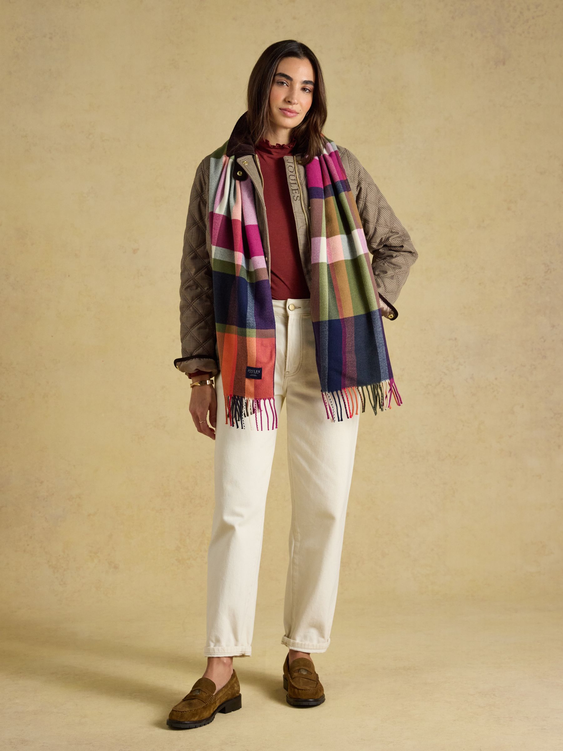 Langtree Khaki & Orange Check Scarf - Image 3 of 9