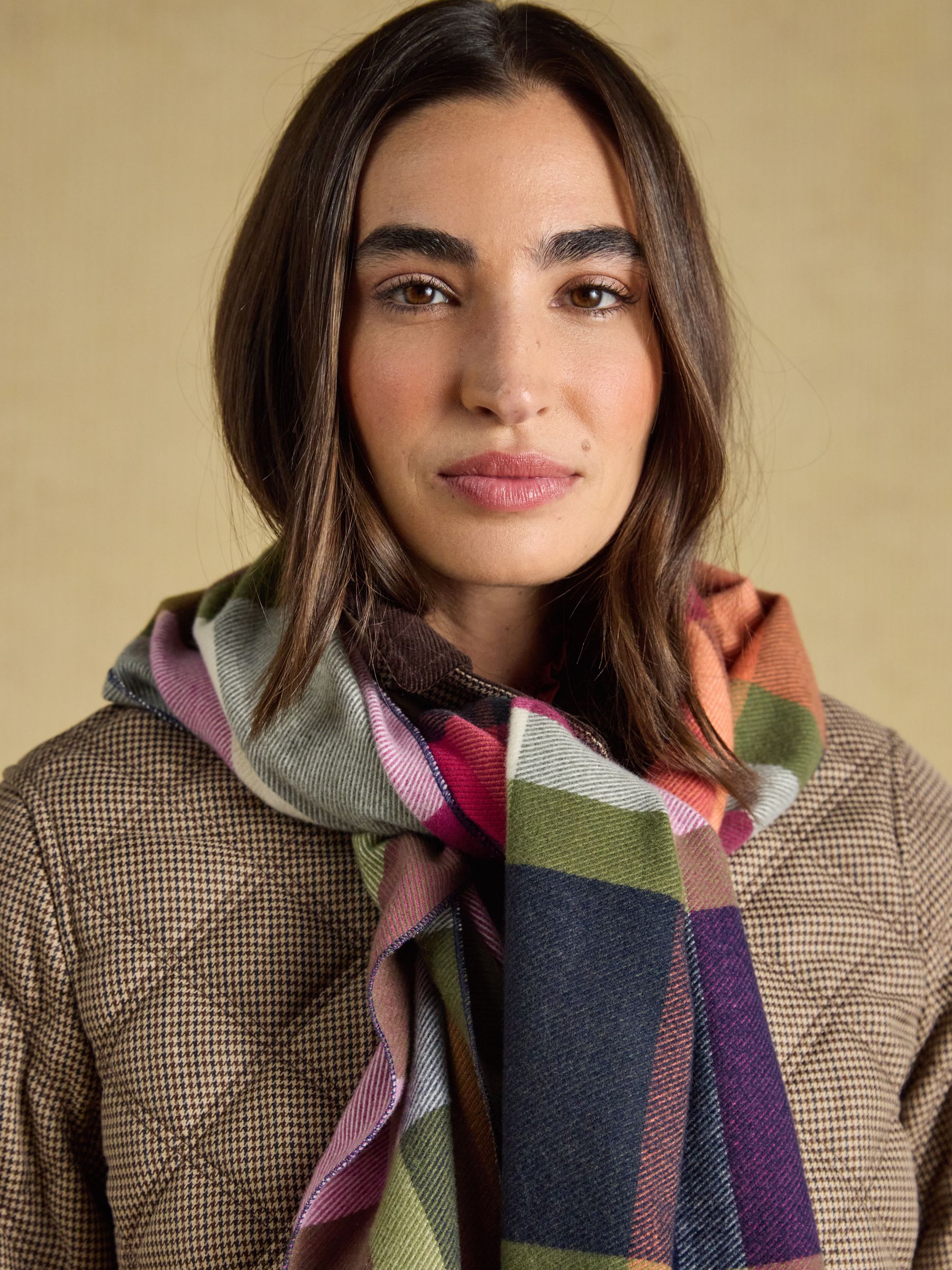 Langtree Khaki & Orange Check Scarf - Image 5 of 9