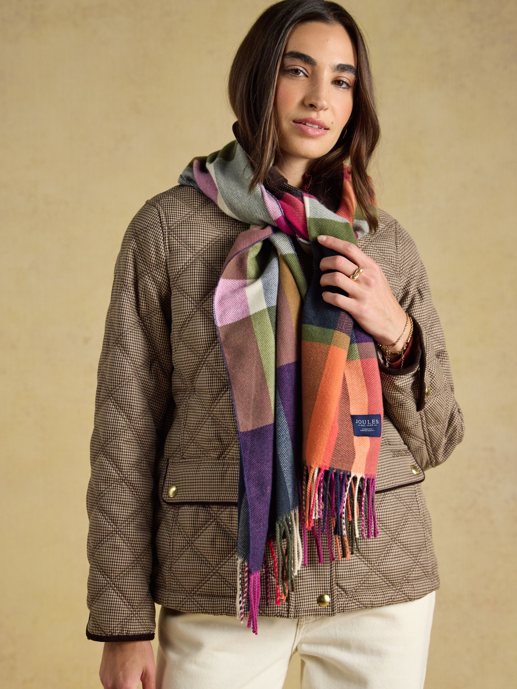 Langtree Khaki & Orange Check Scarf - Image 6 of 9