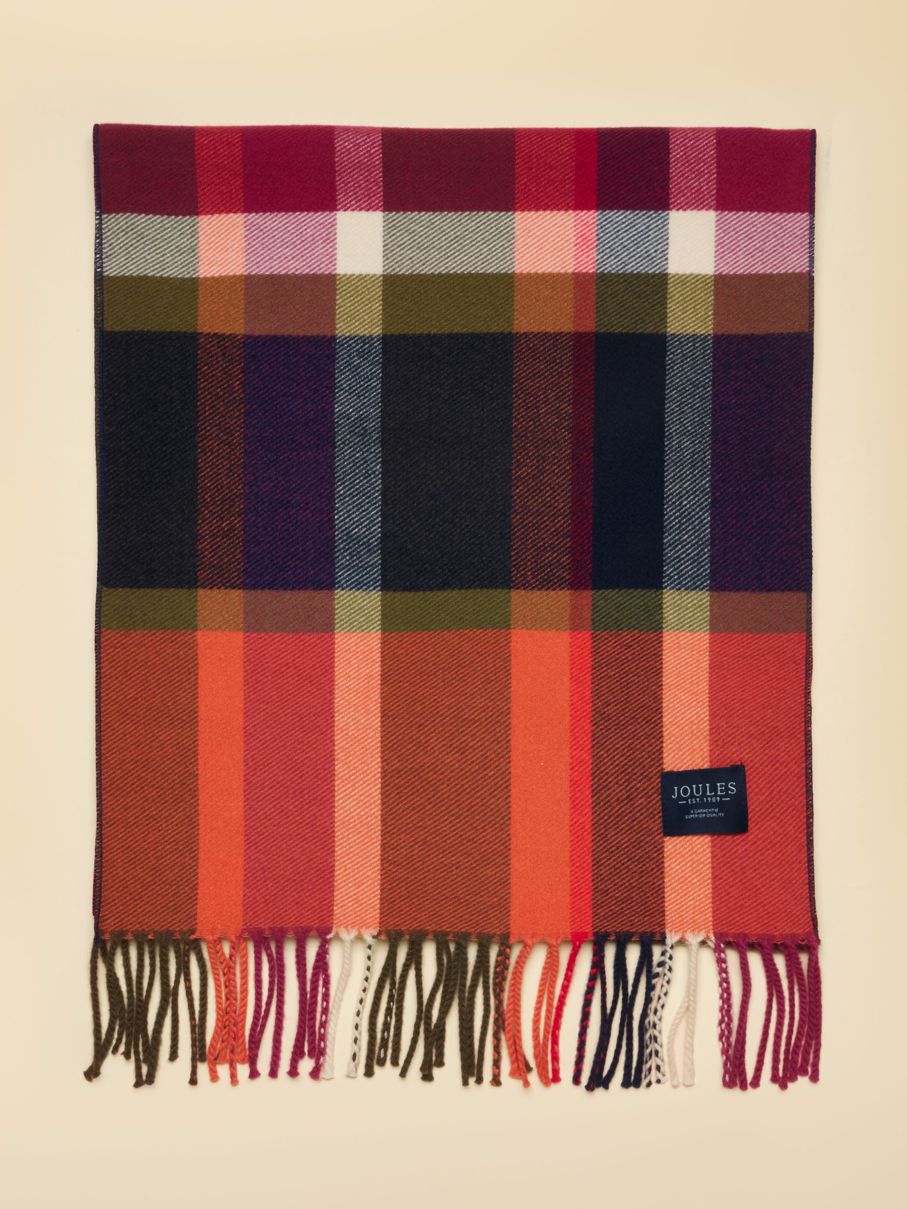 Langtree Khaki & Orange Check Scarf - Image 7 of 9
