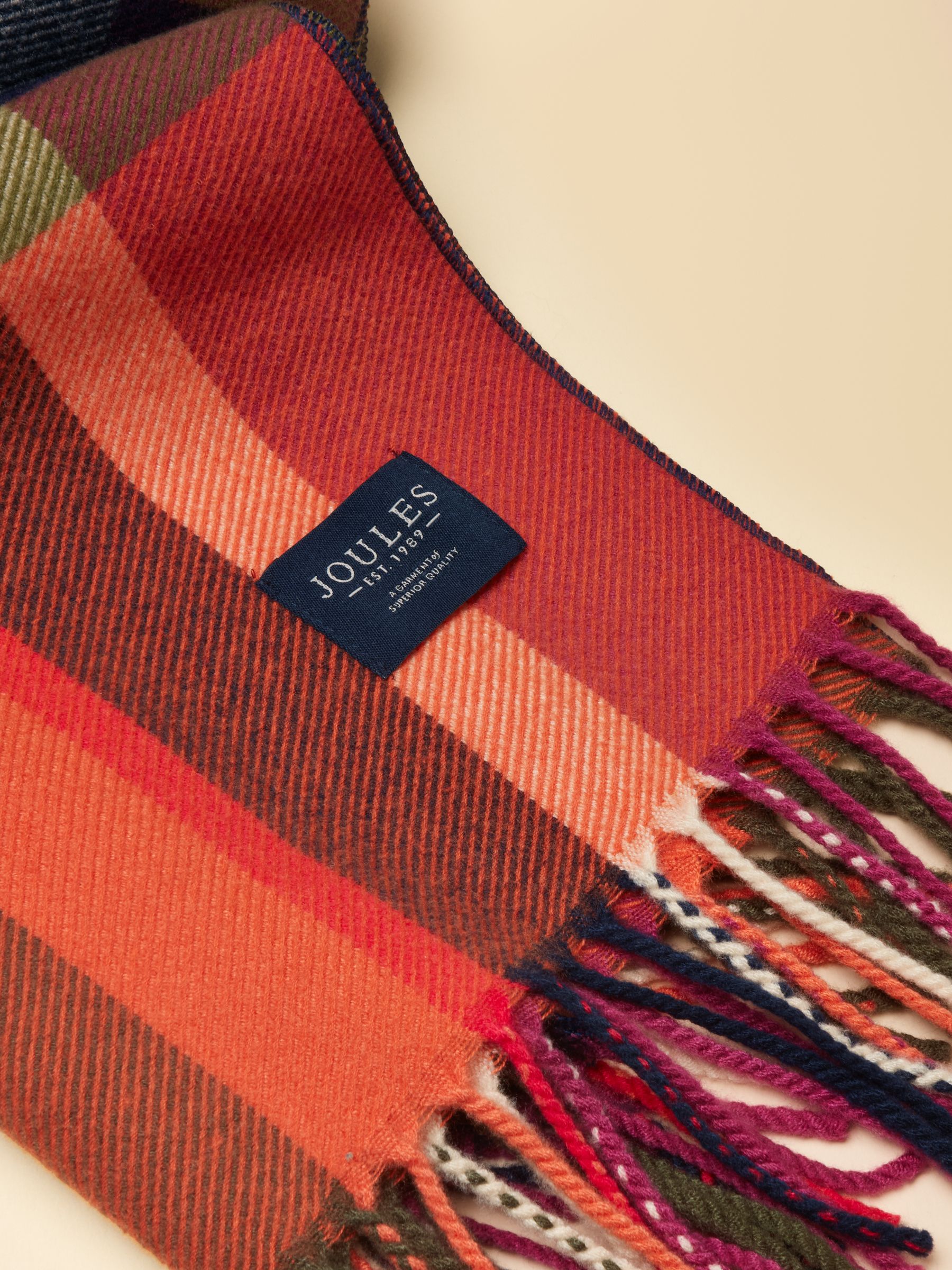 Langtree Khaki & Orange Check Scarf - Image 9 of 9 Langtree Khaki & Orange Check Scarf - Image 9 of 9