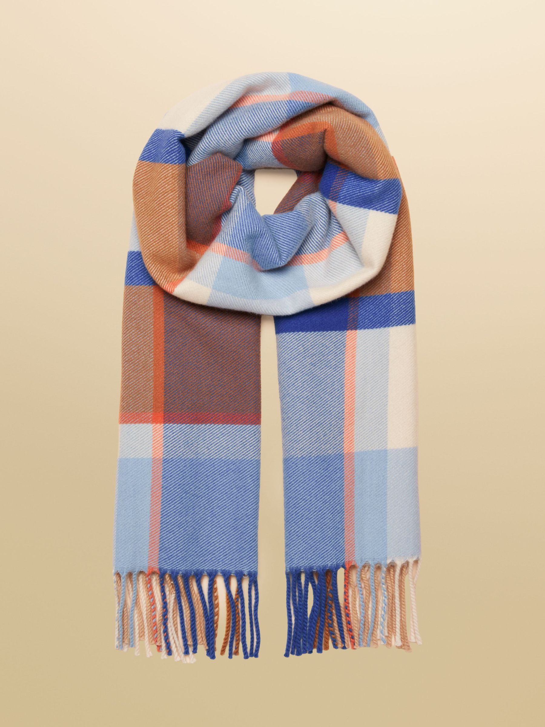 Langtree Blue Cream Check Scarf - Image 1 of 5