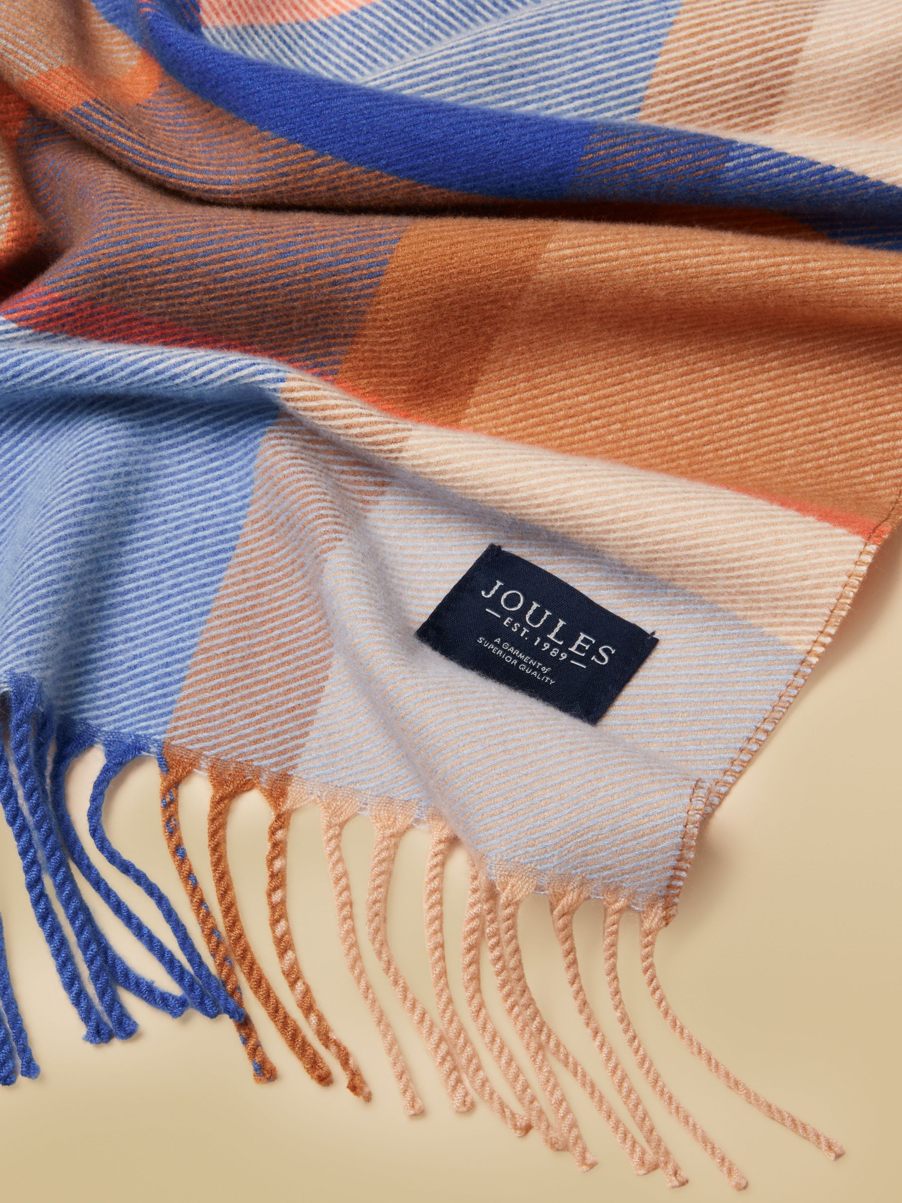 Langtree Blue Cream Check Scarf - Image 5 of 5