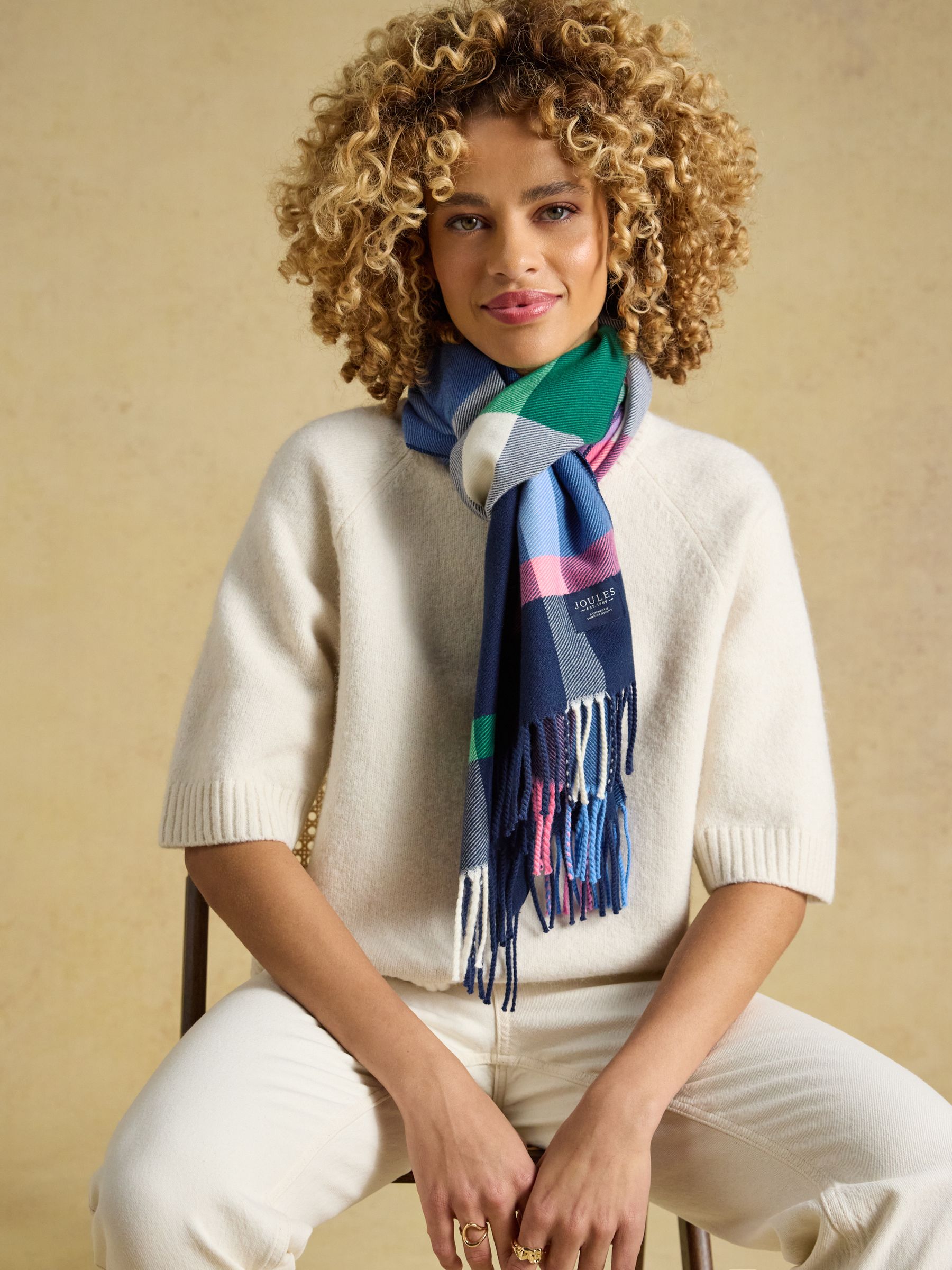 Langtree Navy & Pink Check Scarf - Image 2 of 6