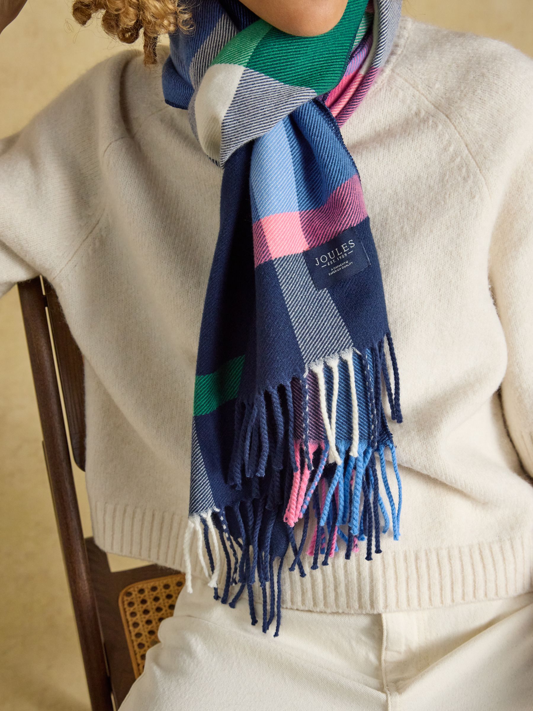 Langtree Navy & Pink Check Scarf - Image 4 of 6