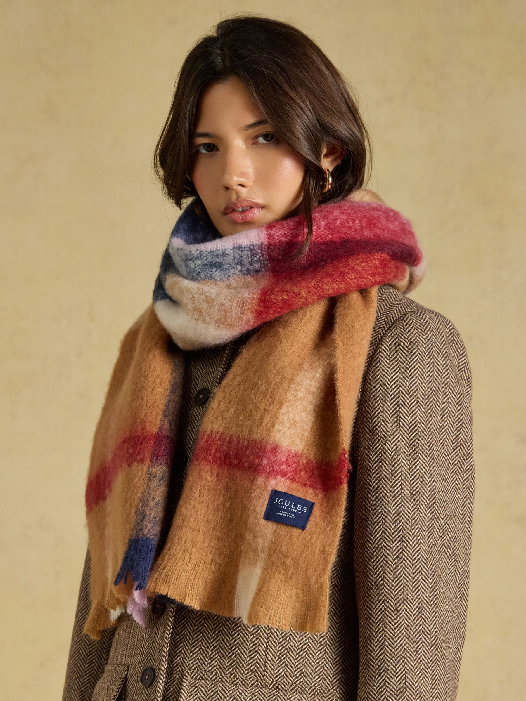Betsy Tan Brown Check Brushed Scarf - Image 2 of 8