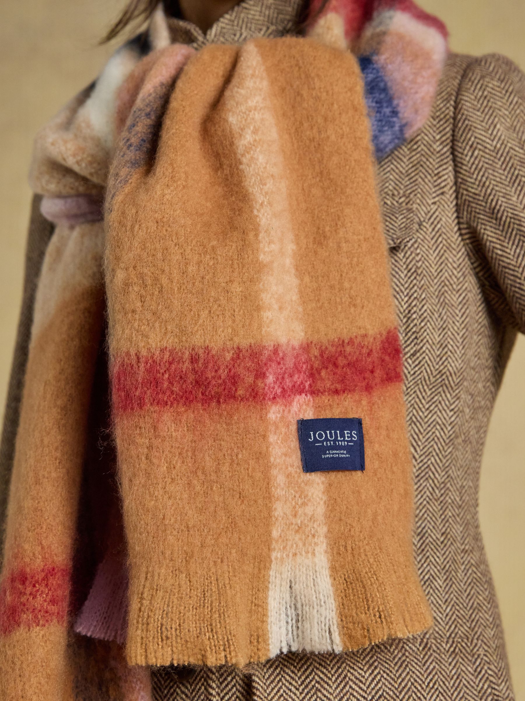 Betsy Tan Brown Check Brushed Scarf - Image 3 of 8