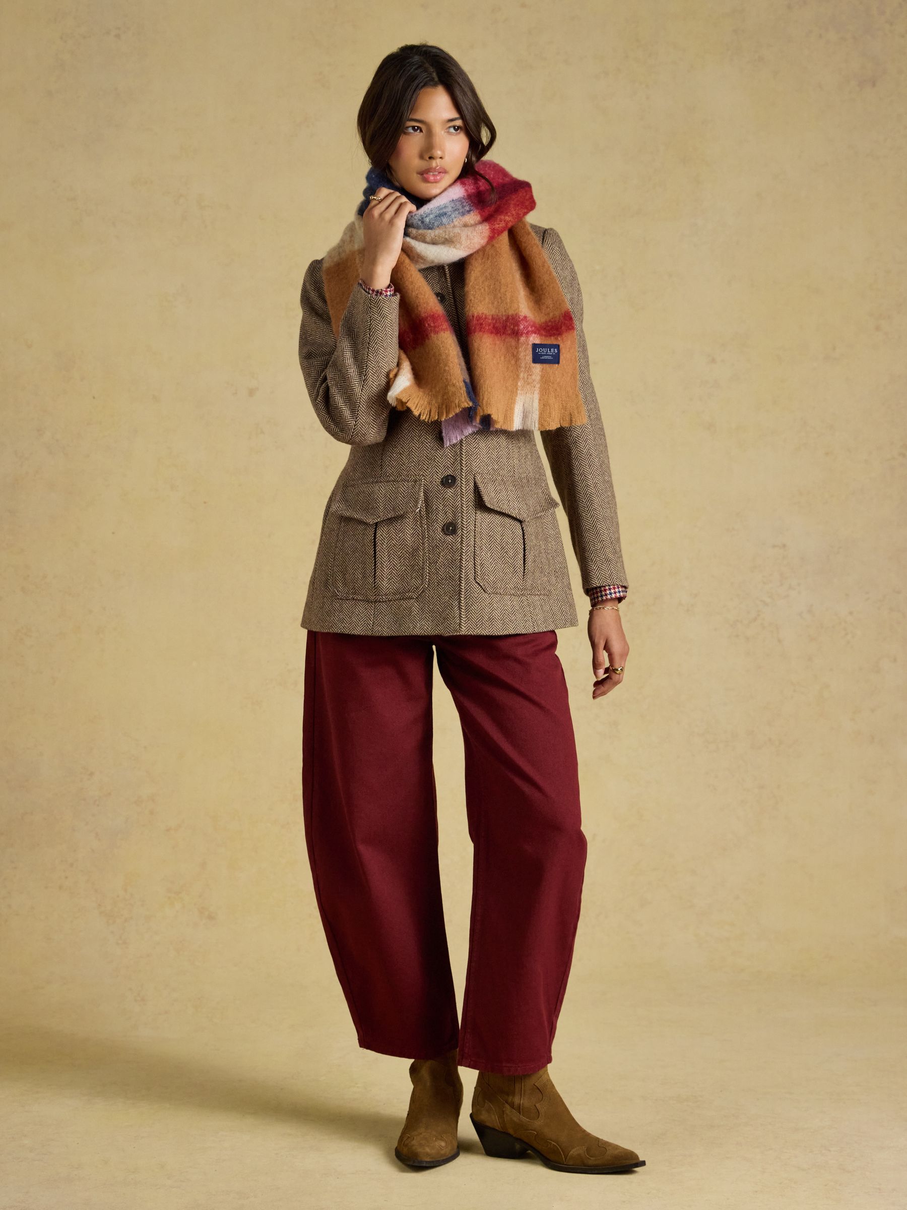 Betsy Tan Brown Check Brushed Scarf - Image 4 of 8