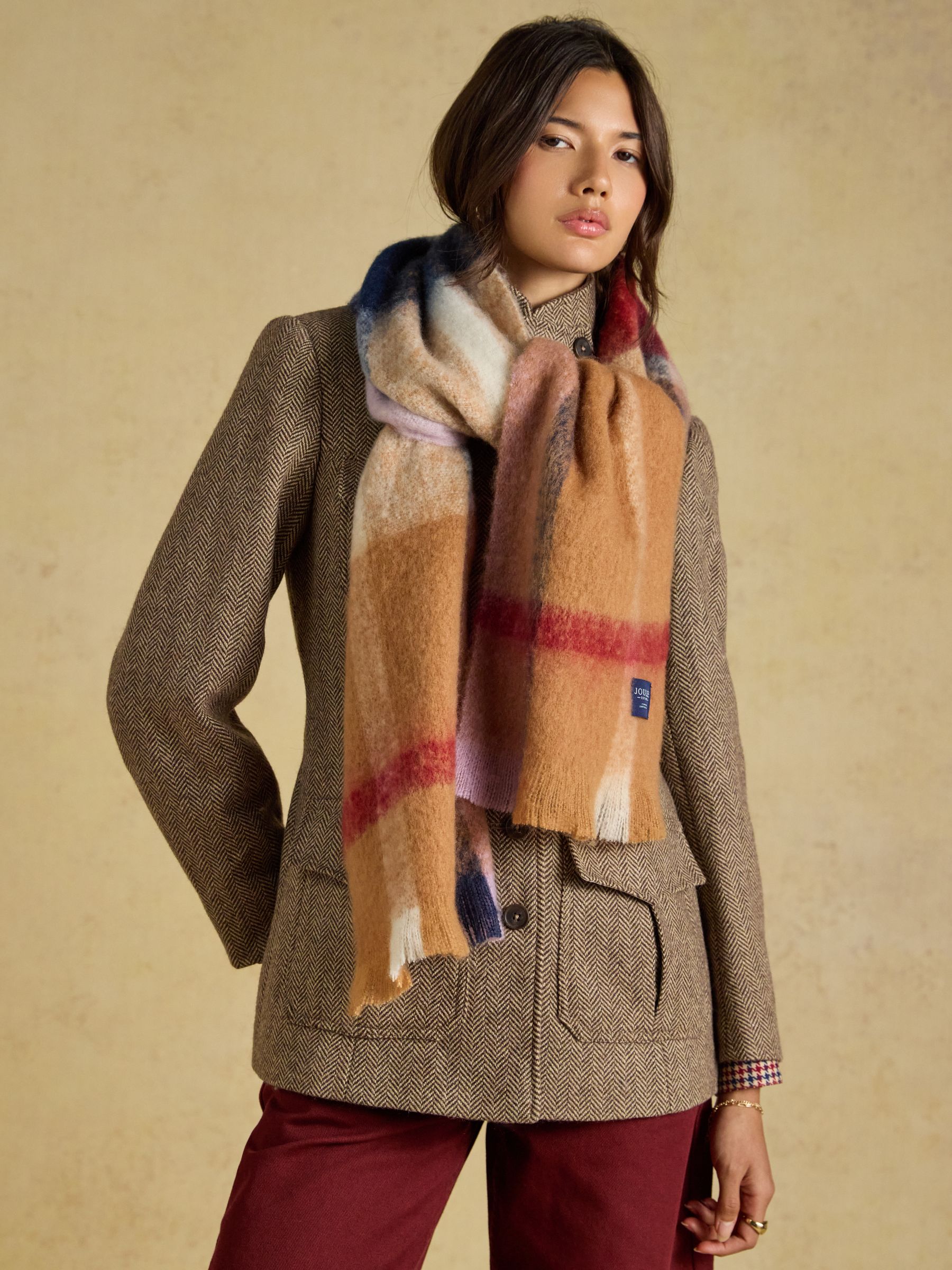Betsy Tan Brown Check Brushed Scarf - Image 5 of 8