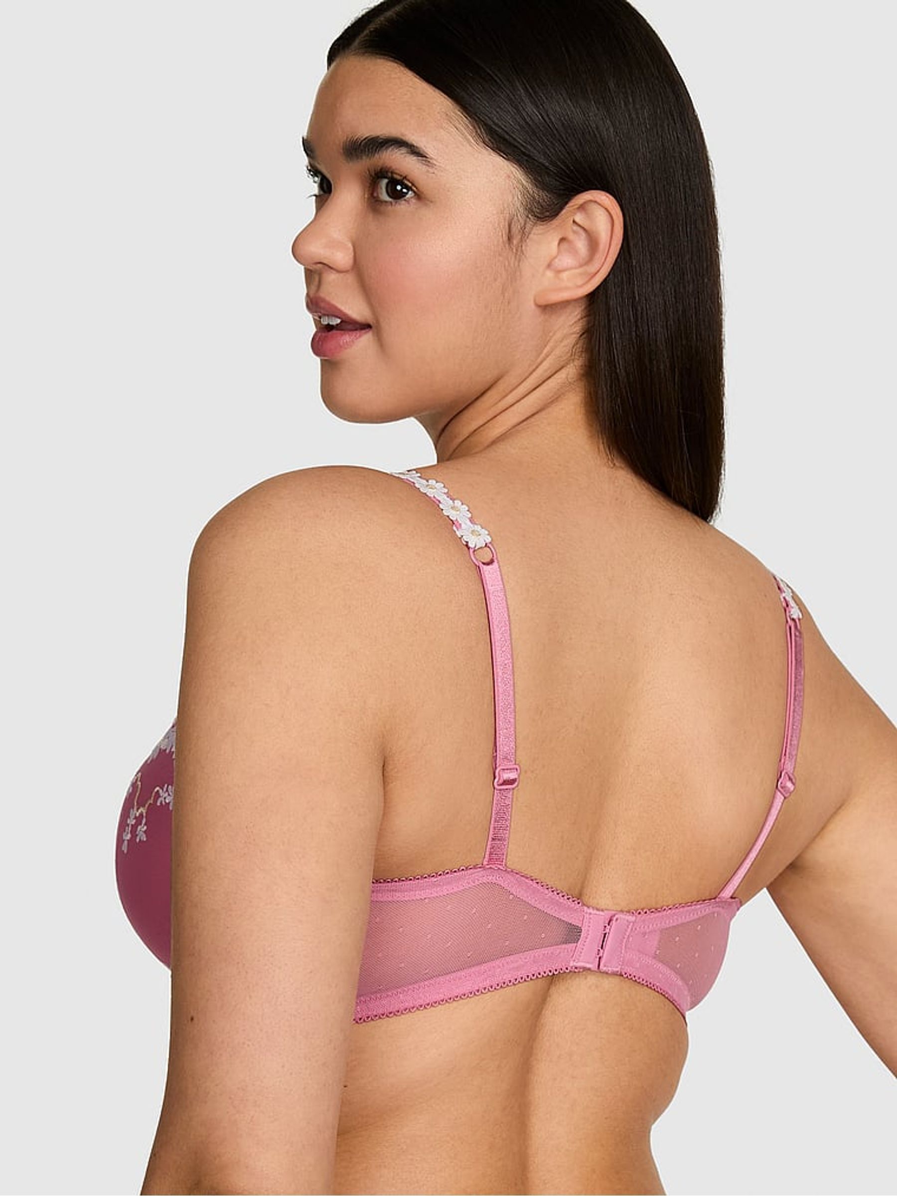 Cashmere Rose Pink Push Up Daisy Embroidery Bra - Image 3 of 4