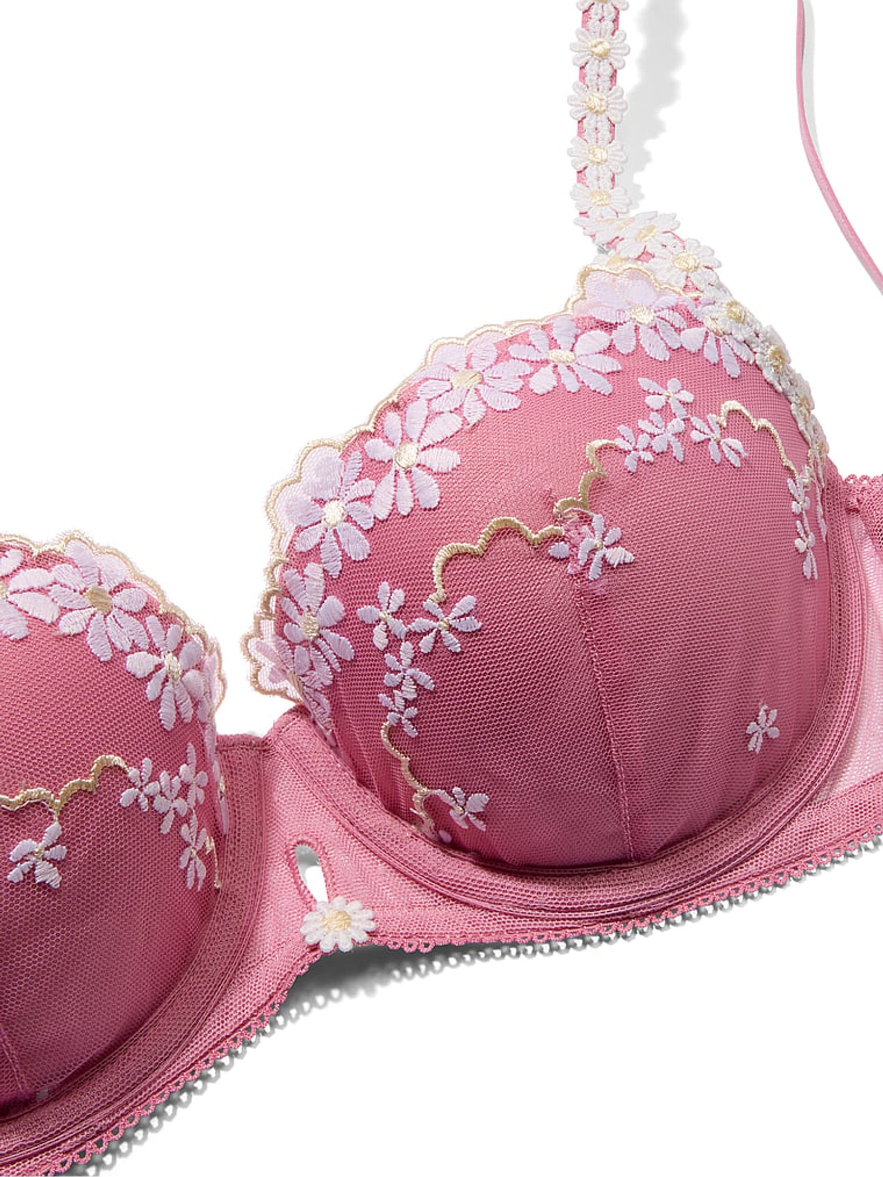 Cashmere Rose Pink Push Up Daisy Embroidery Bra - Image 4 of 4
