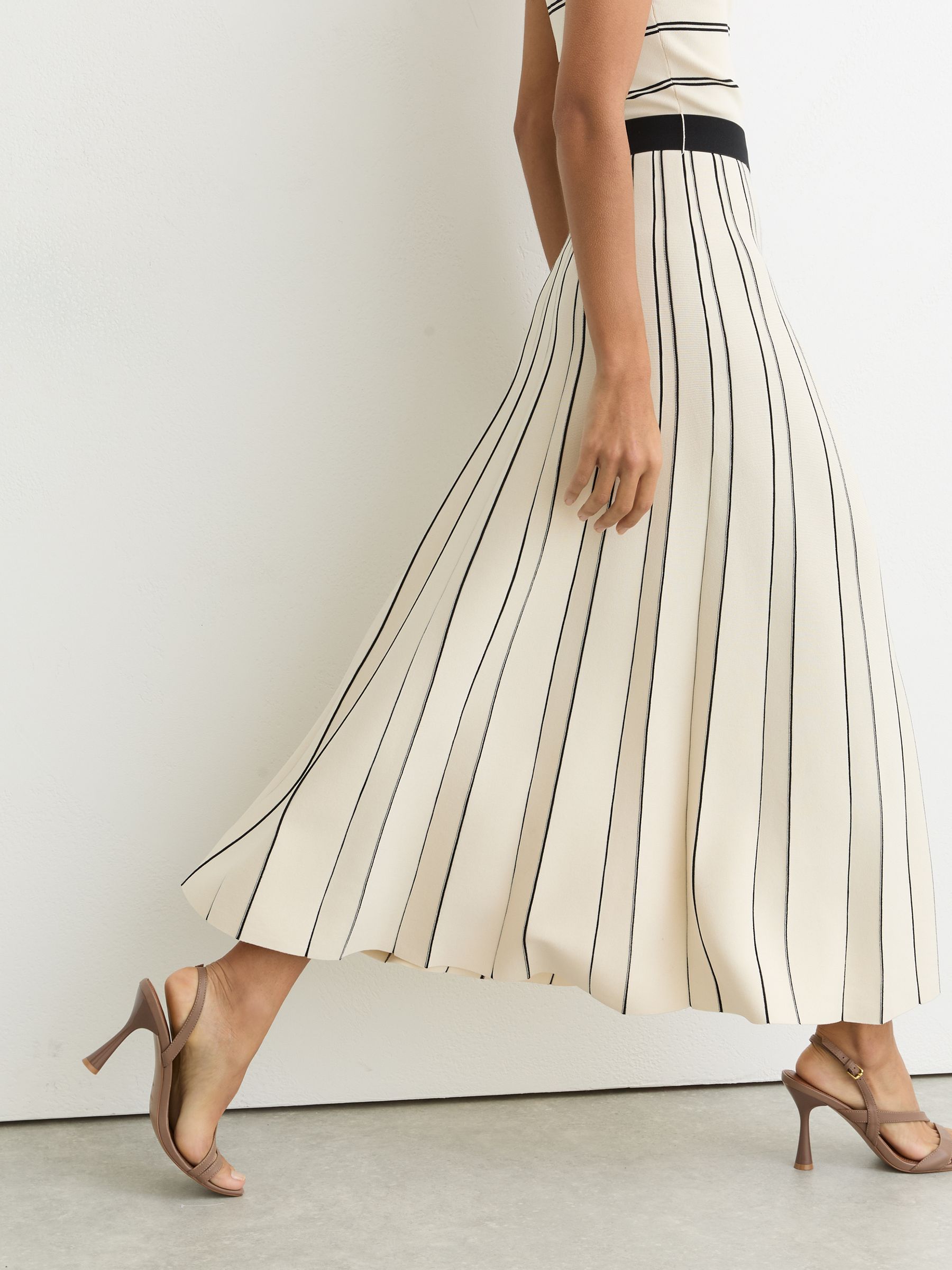Sleeveless Stripe Knitted Midi Dress in Ivory/Black - Image 4 of 6