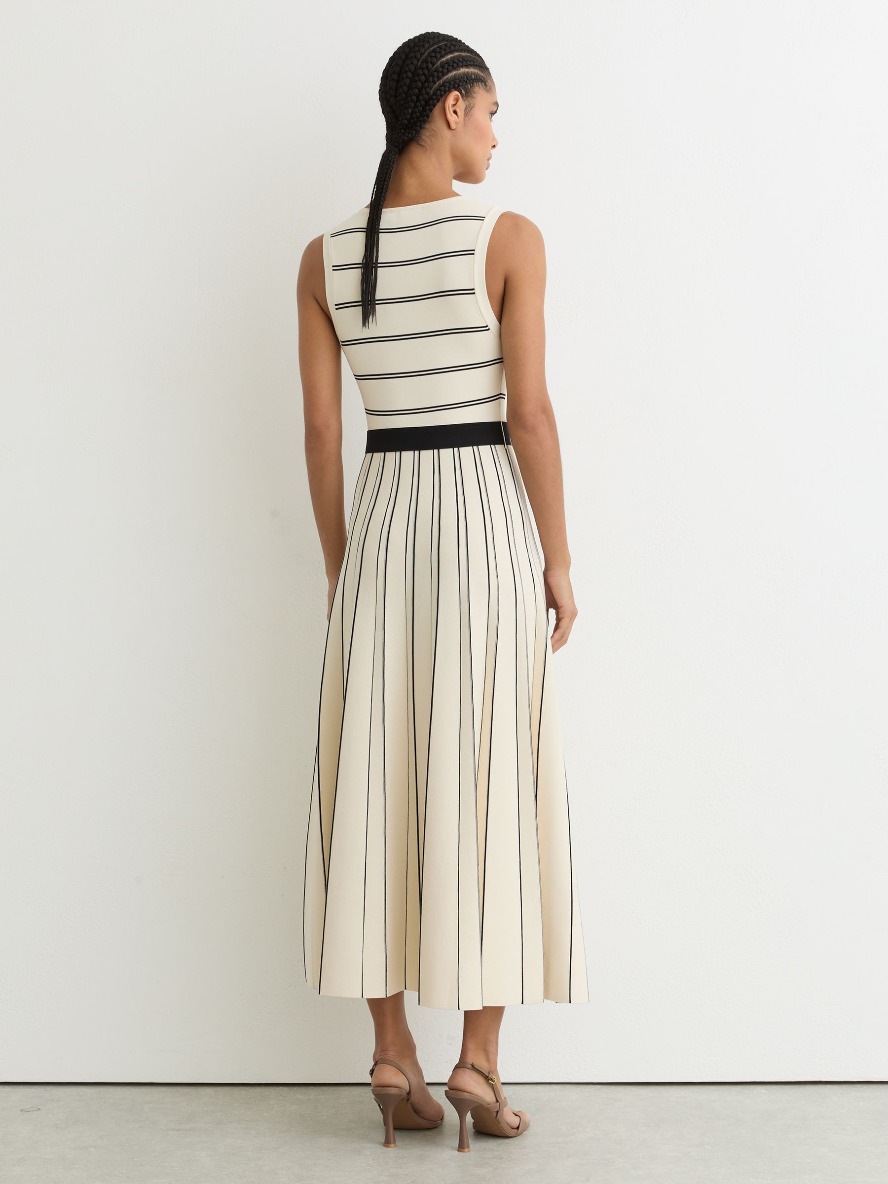 Sleeveless Stripe Knitted Midi Dress in Ivory/Black - Image 5 of 6