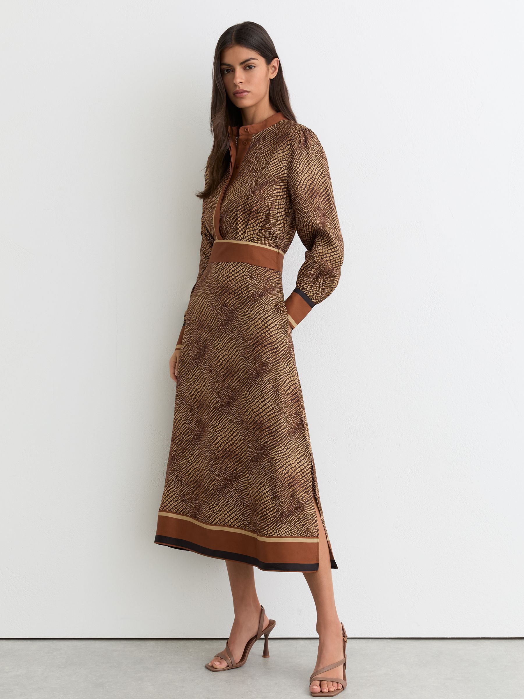Animal-Print Midi Shirt Dress in Neutral - Image 1 of 6 Animal-Print Midi Shirt Dress in Neutral - Image 1 of 6