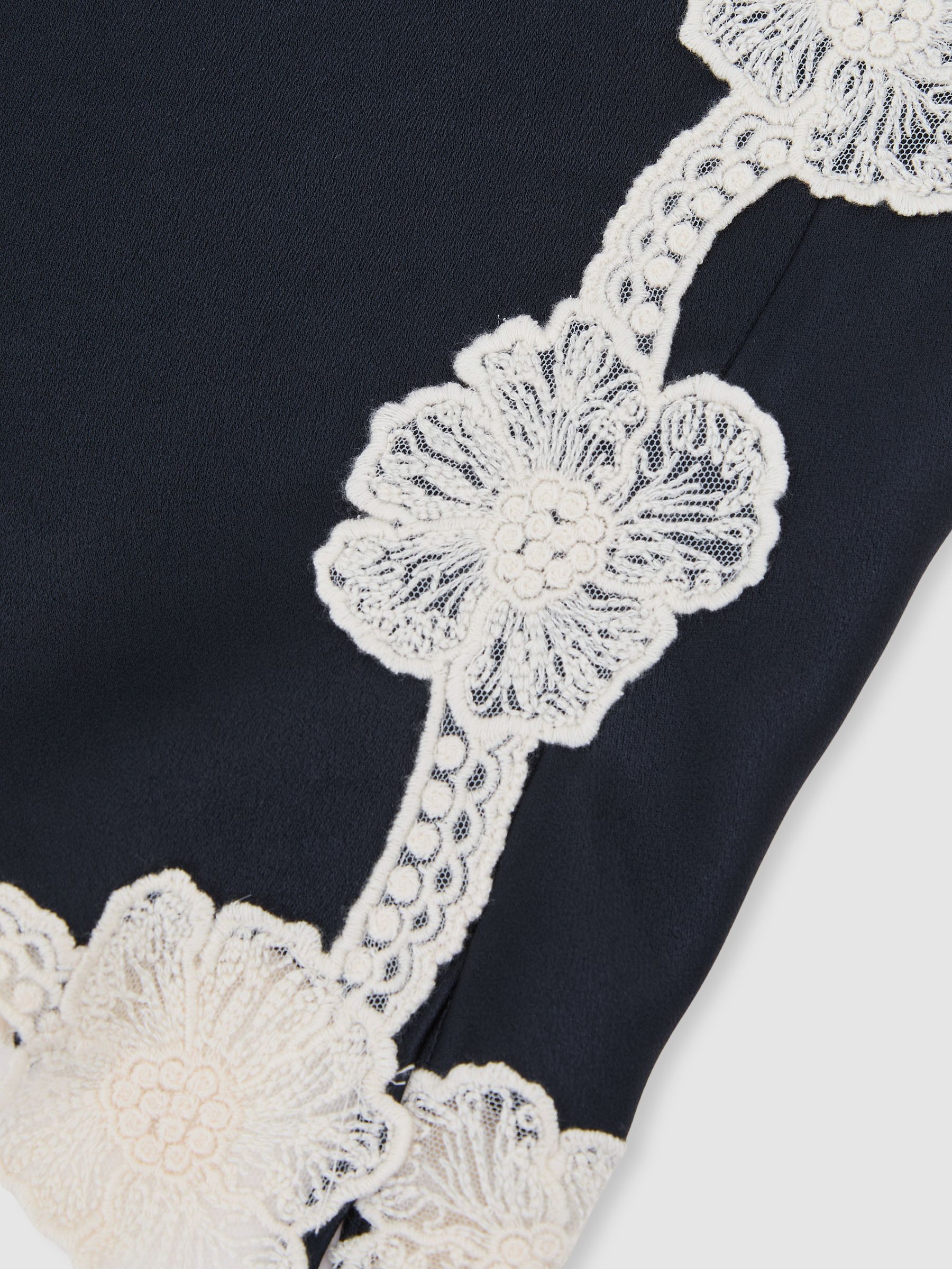 Satin Floral-Lace Trim Cami Top in Navy - Image 9 of 9