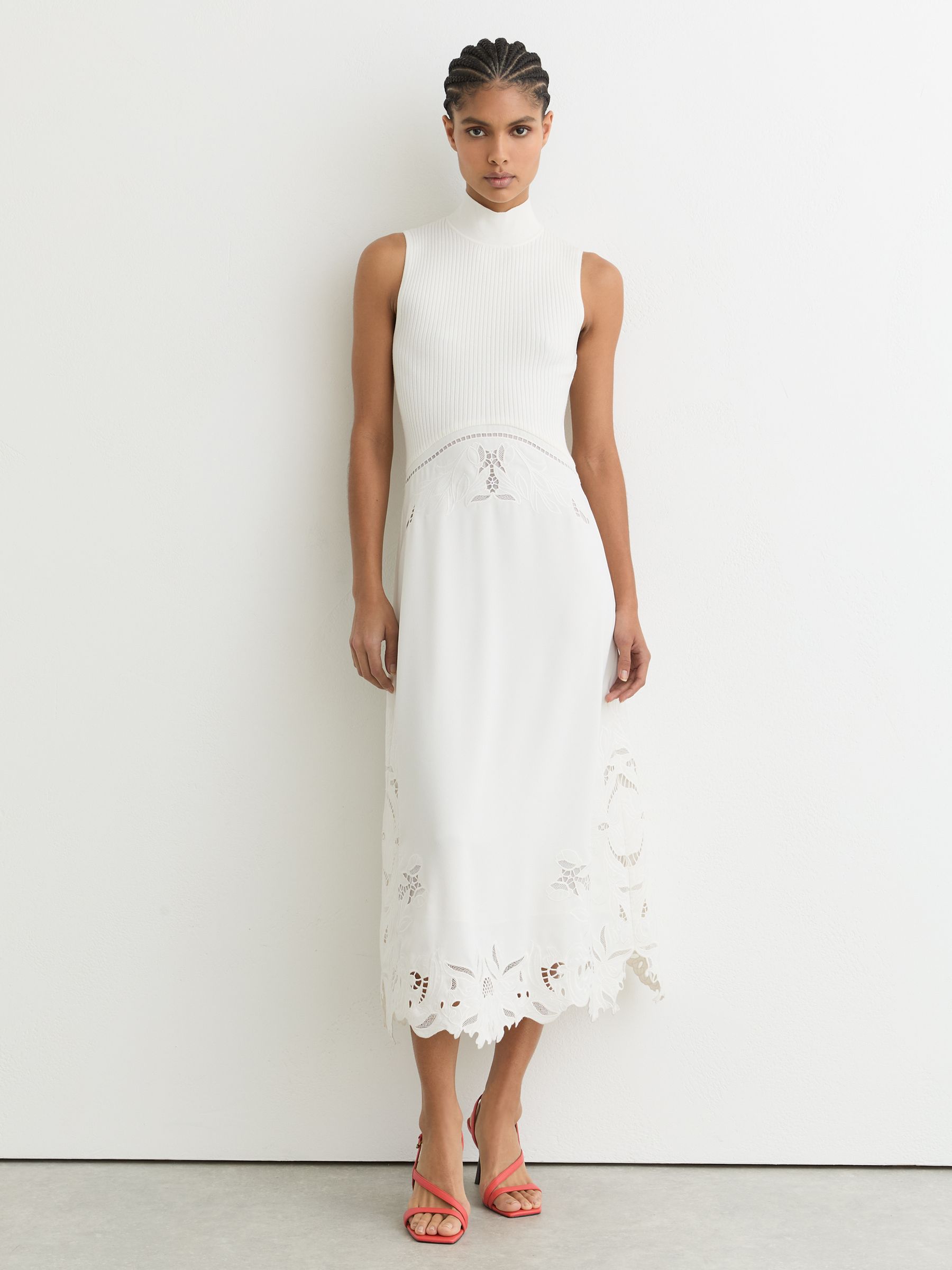 Knit Woven Midi Dress in Ivory - Image 1 of 6 Knit Woven Midi Dress in Ivory - Image 1 of 6
