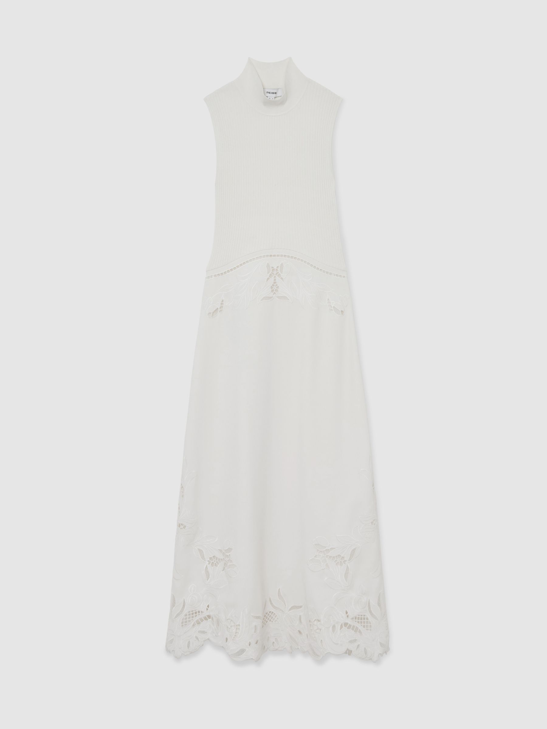 Knit Woven Midi Dress in Ivory - Image 2 of 6