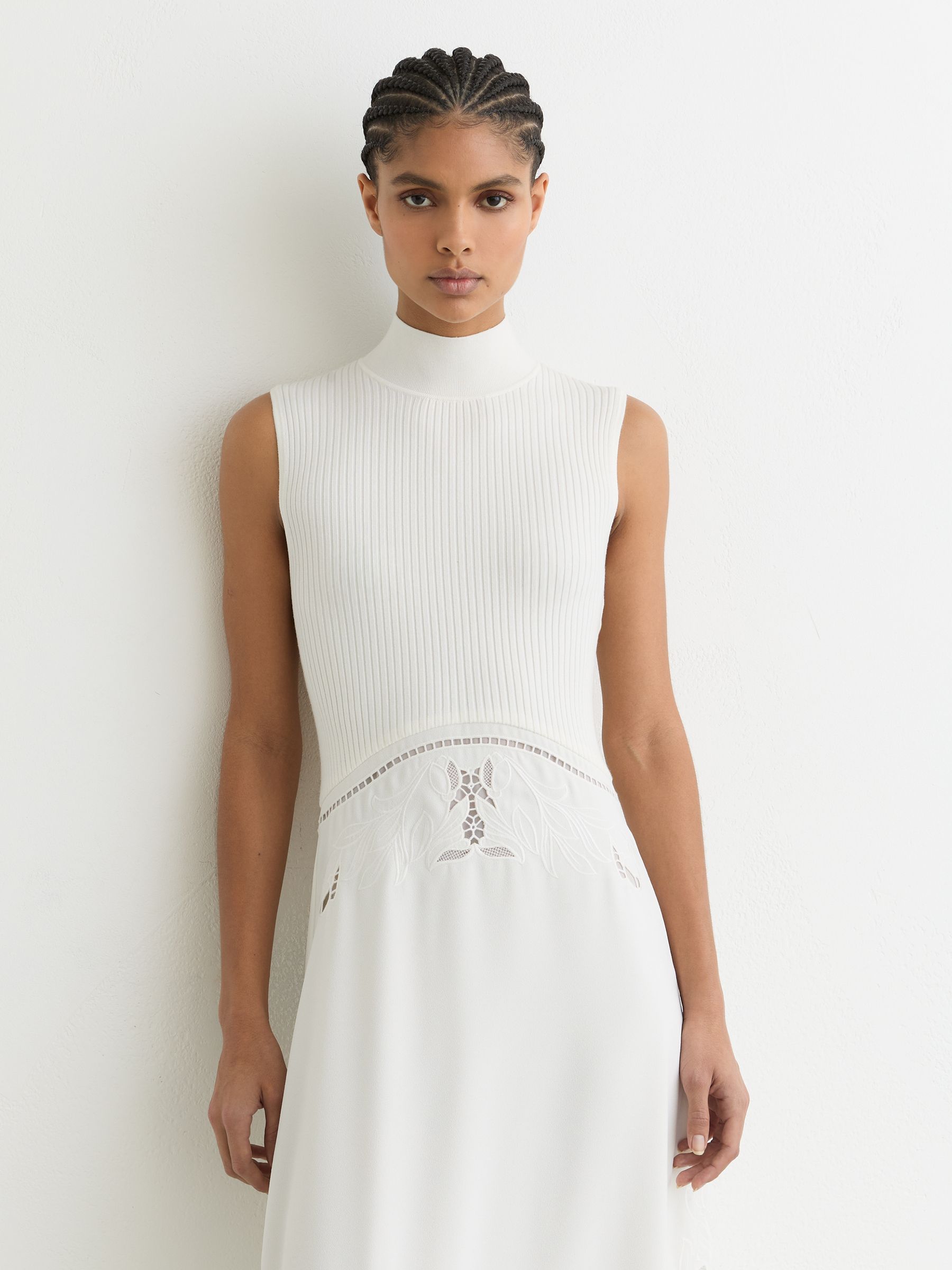 Knit Woven Midi Dress in Ivory - image 5