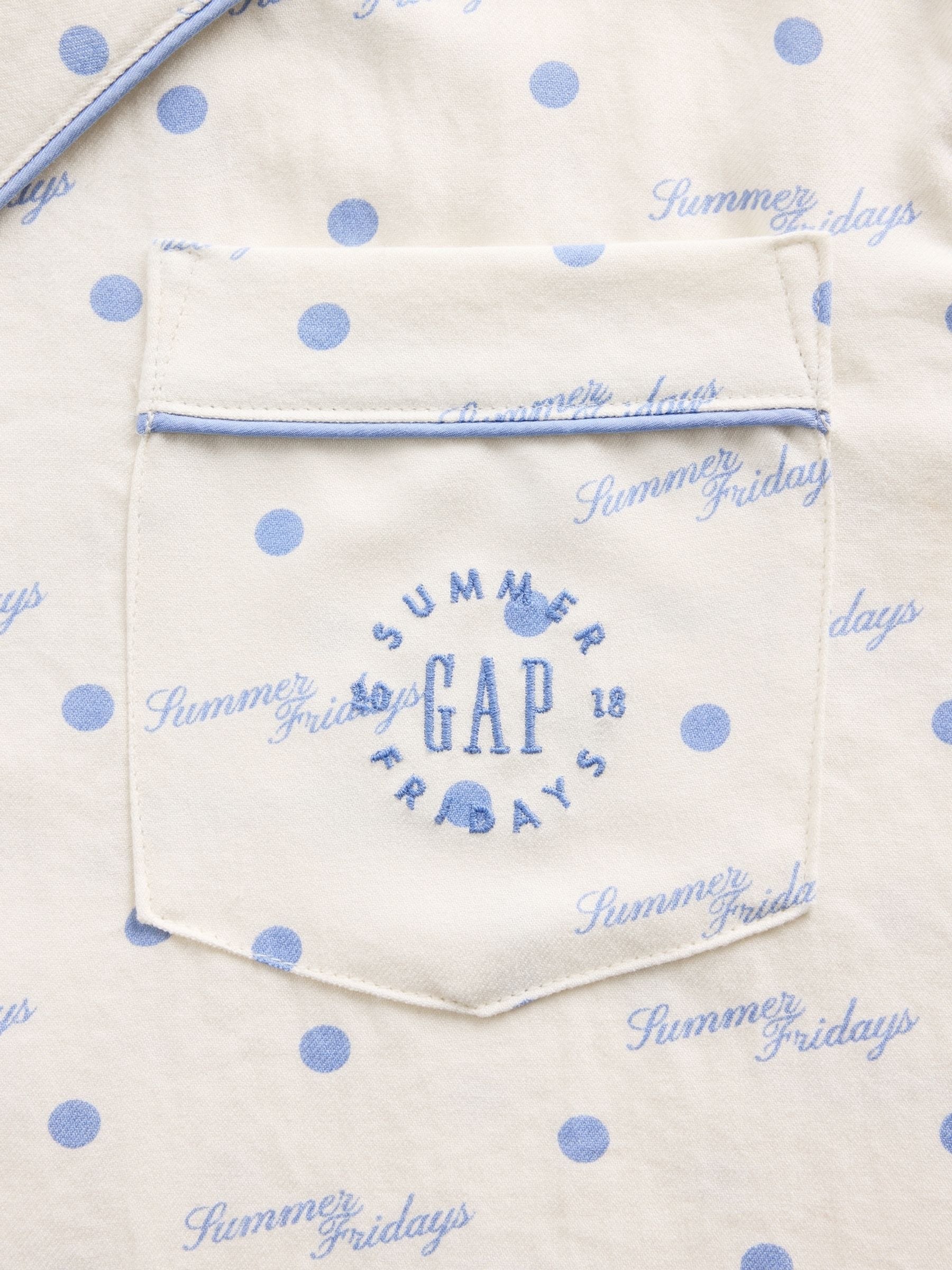 Gap X Summer Fridays White/Blue Relaxed Flannel Dotted Pyjama Shirt - Image 10 of 11