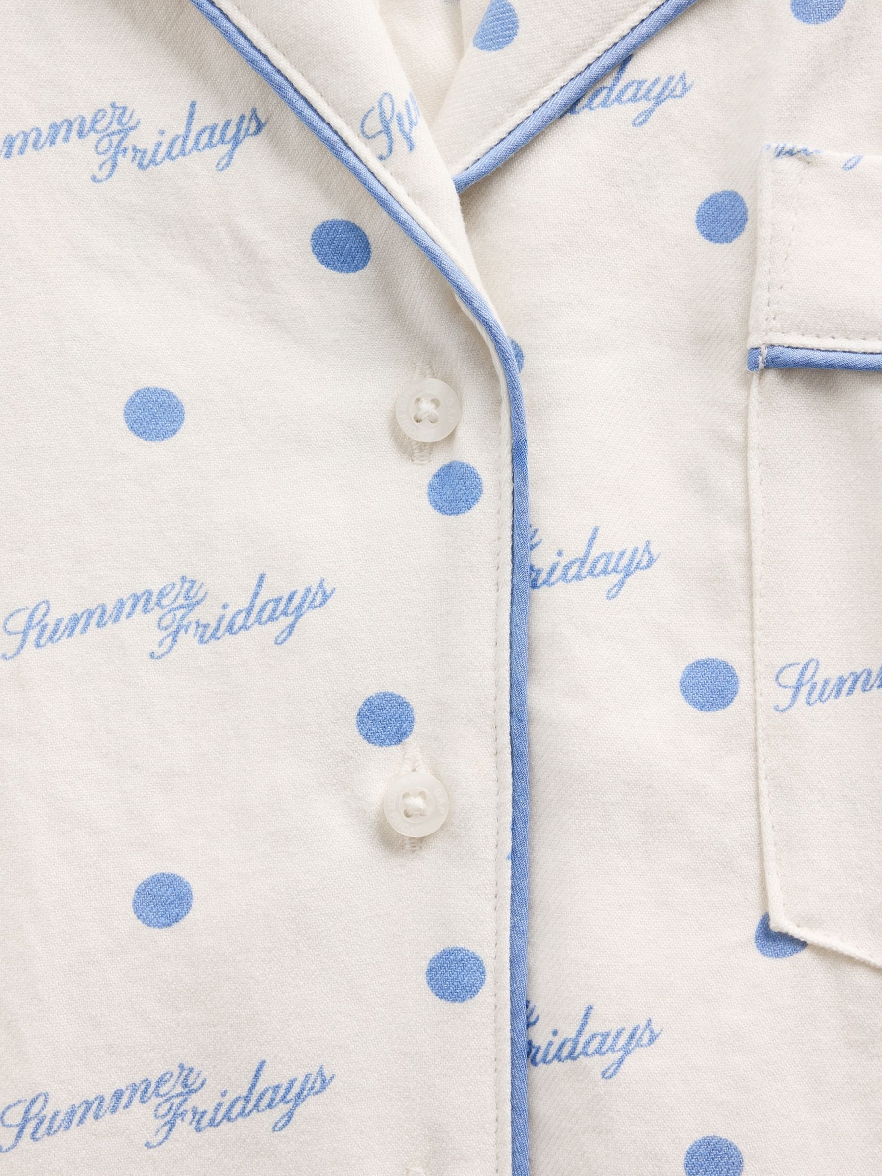 Gap X Summer Fridays White/Blue Relaxed Flannel Dotted Pyjama Shirt - Image 11 of 11