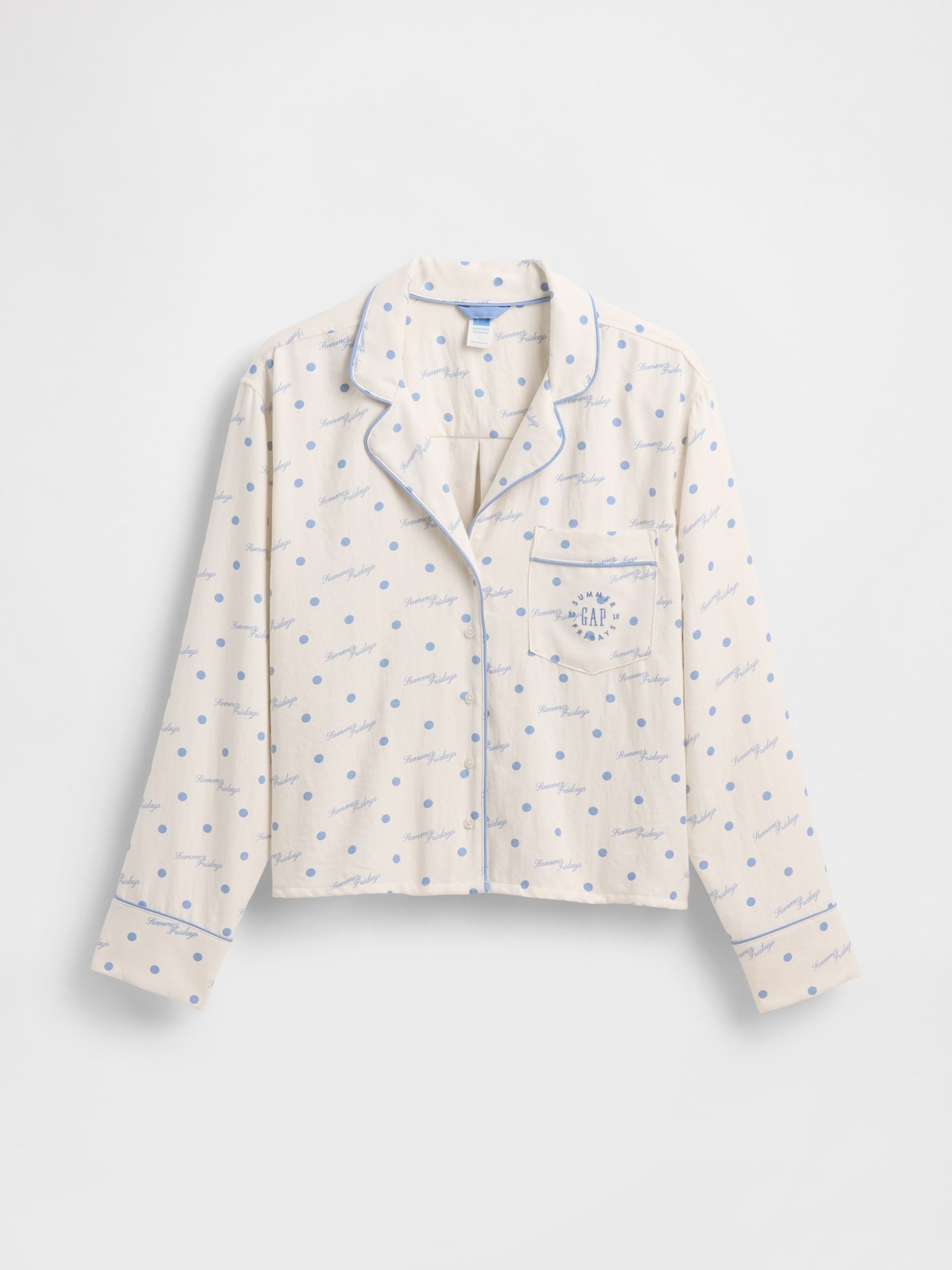 Gap X Summer Fridays White/Blue Relaxed Flannel Dotted Pyjama Shirt - Image 9 of 11