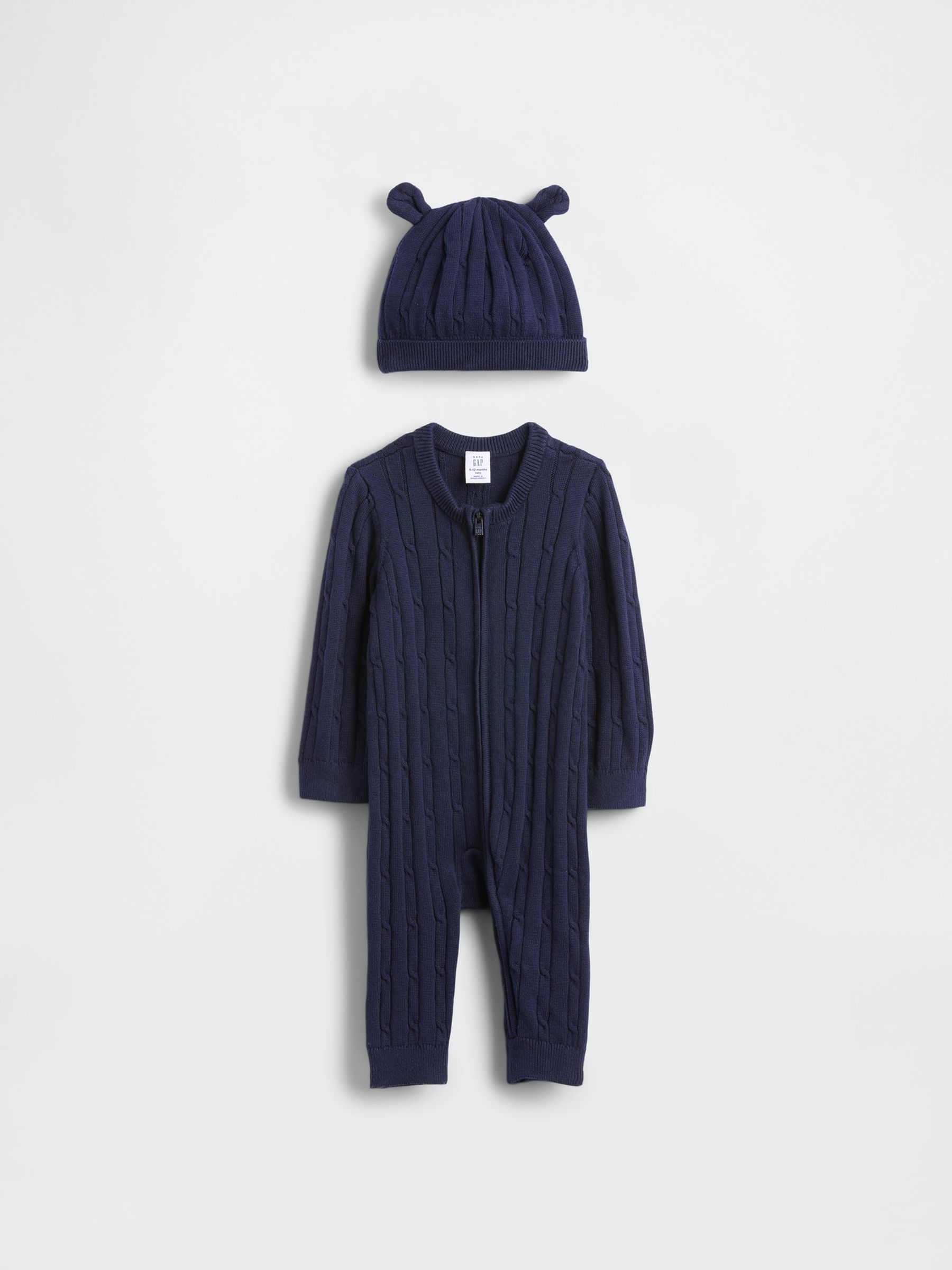Navy Blue Cable-Knit One-Piece Outfit Sleepsuit Set - Image 1 of 2