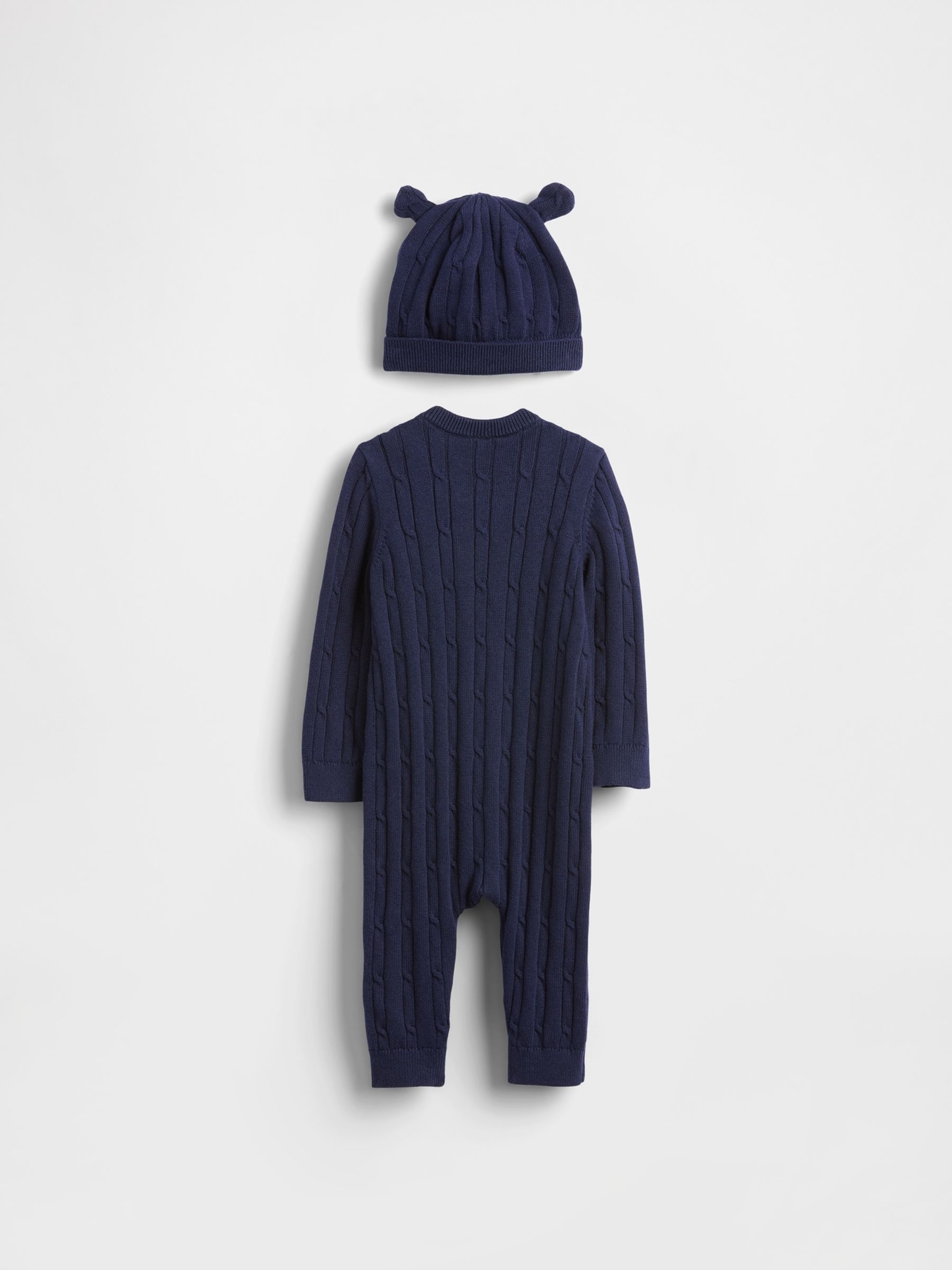 Navy Blue Cable-Knit One-Piece Outfit Sleepsuit Set - Image 2 of 2
