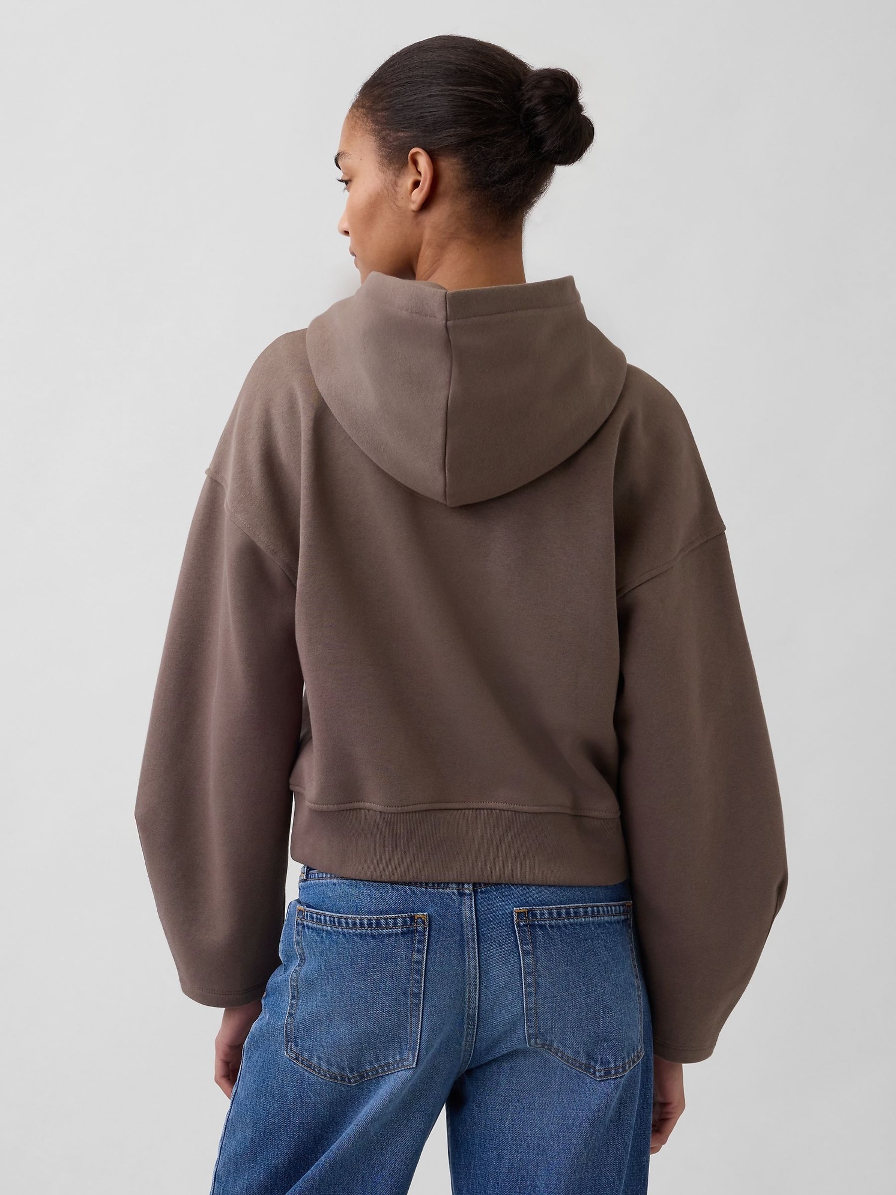 Brown VintageSoft Oversized Lantern-Sleeve Crop Hoodie - Image 2 of 4 Brown VintageSoft Oversized Lantern-Sleeve Crop Hoodie - Image 2 of 4