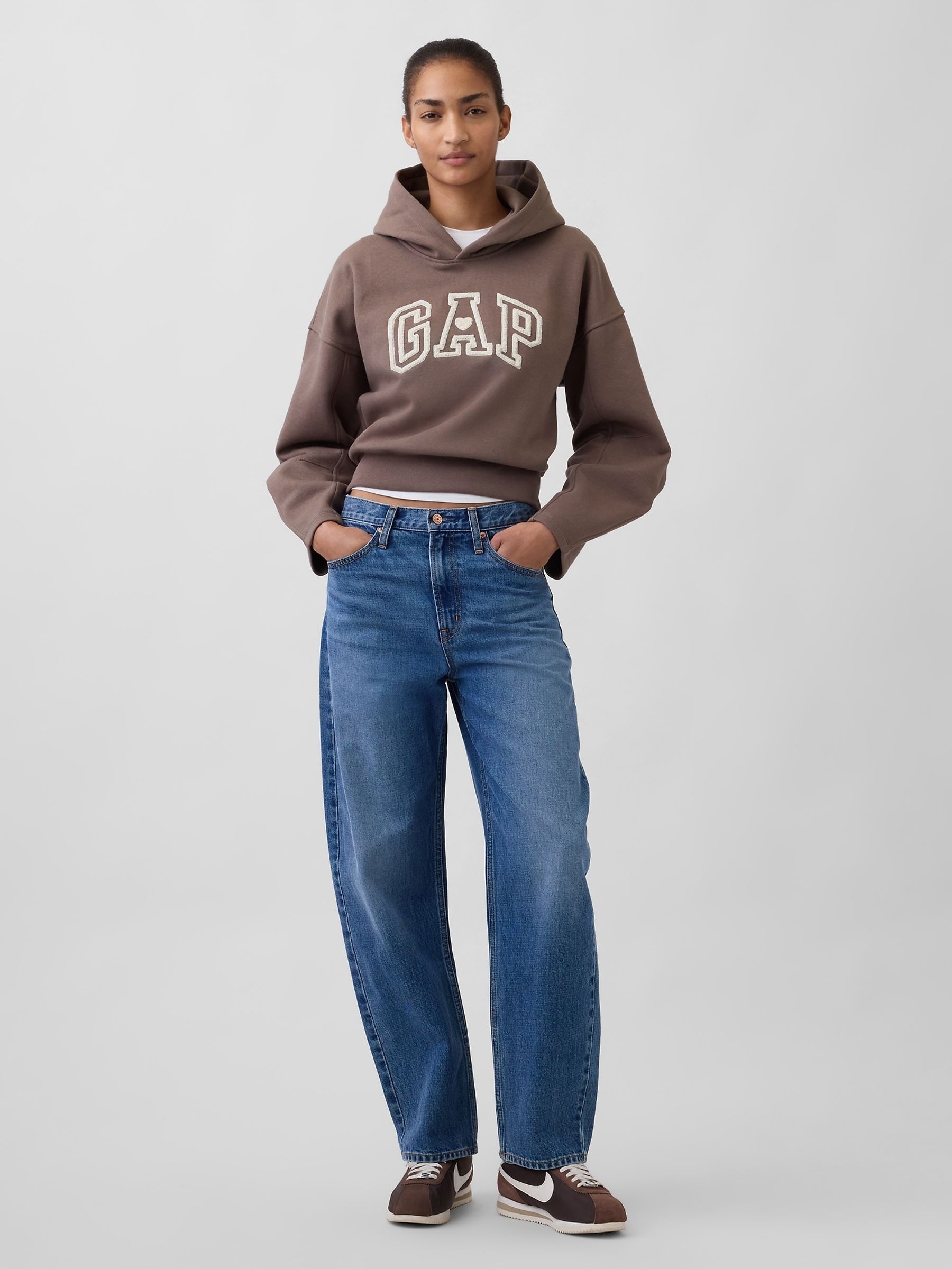 Brown VintageSoft Oversized Lantern-Sleeve Crop Hoodie - Image 3 of 4