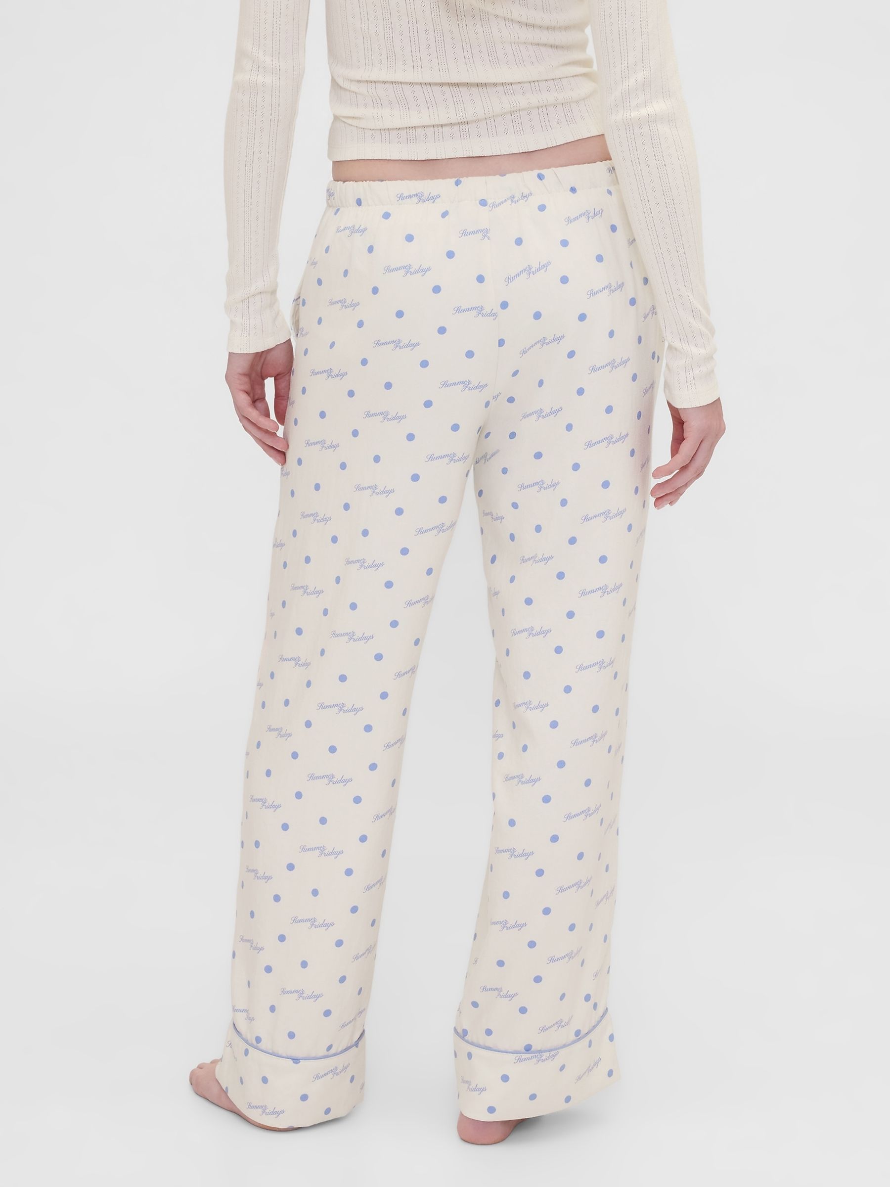 Gap X Summer Fridays White/Blue Relaxed Flannel Dotted Pyjama Bottoms - Image 4 of 9