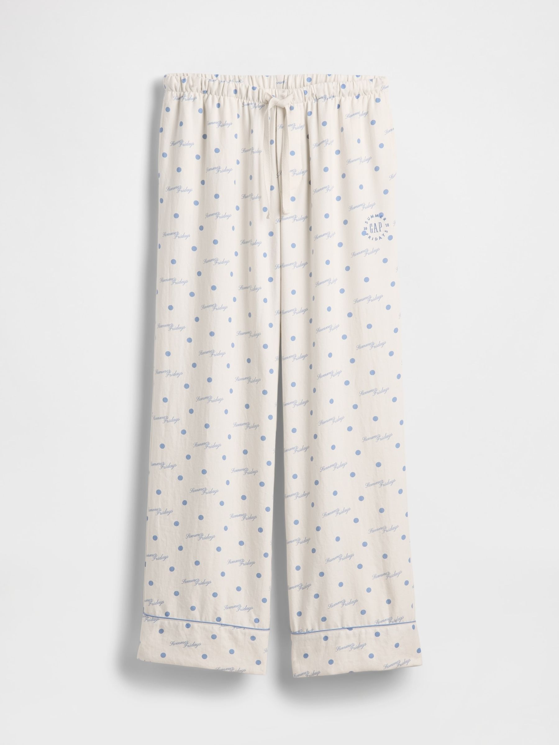 Gap X Summer Fridays White/Blue Relaxed Flannel Dotted Pyjama Bottoms - Image 9 of 9