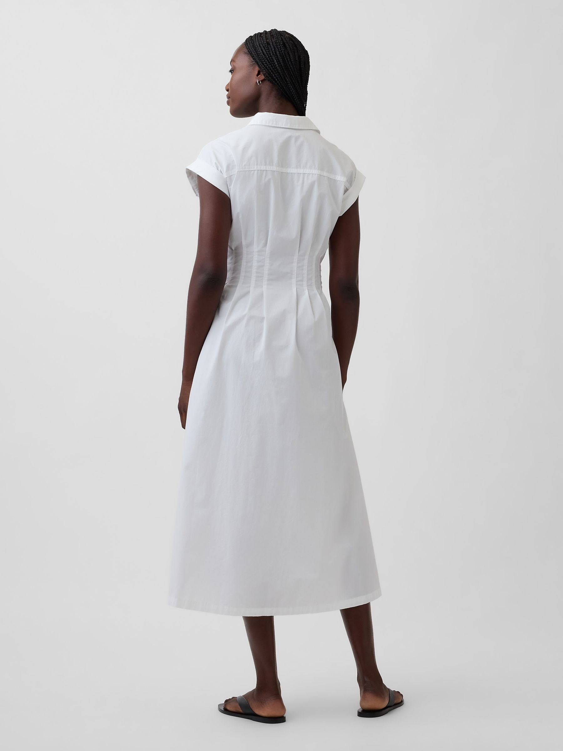 White Poplin Cinched Midi Shirtdress - Image 2 of 4