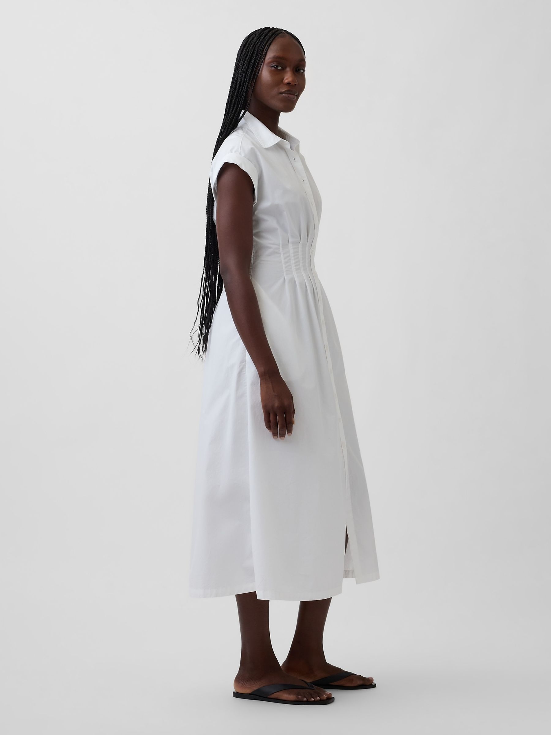 White Poplin Cinched Midi Shirtdress - Image 3 of 4