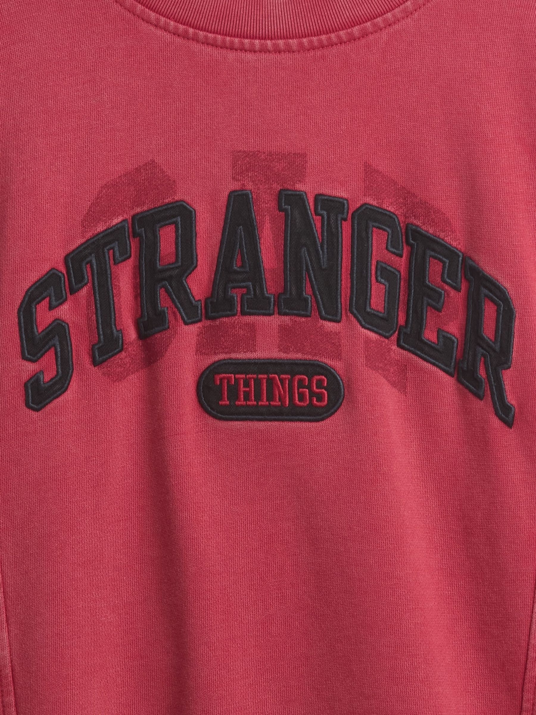 Red Stranger Things Quilted-Sleeve Logo Sweatshirt - Image 6 of 7