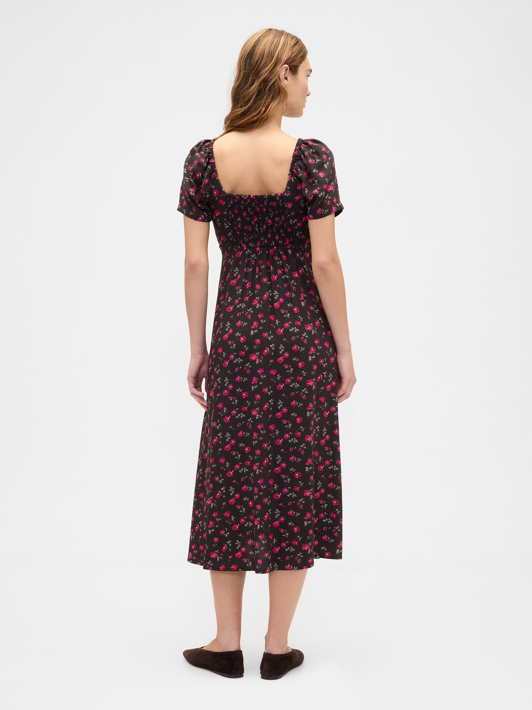 Black Puff Sleeve Midi Dress - Image 2 of 6