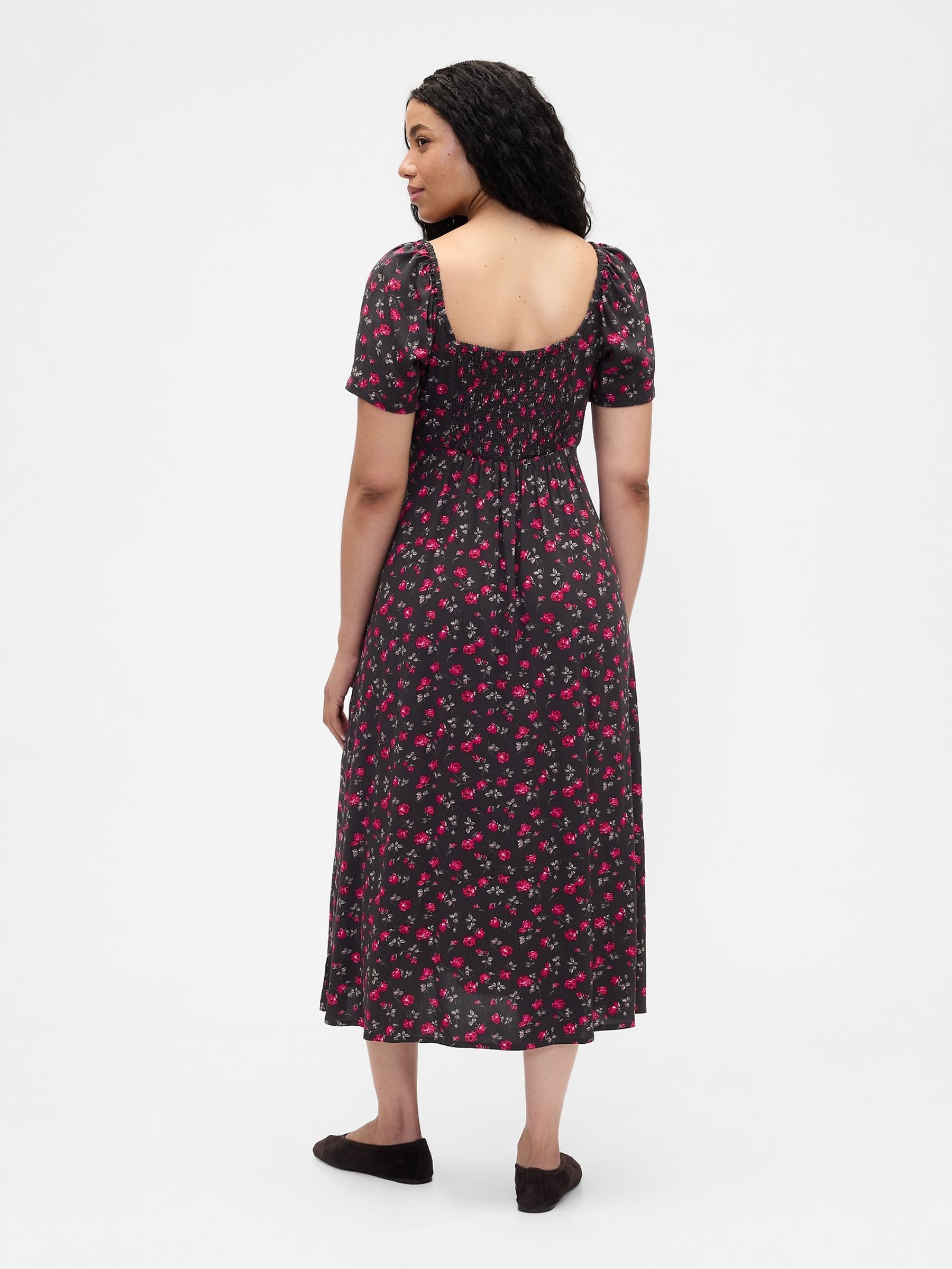 Black Puff Sleeve Midi Dress - Image 4 of 6