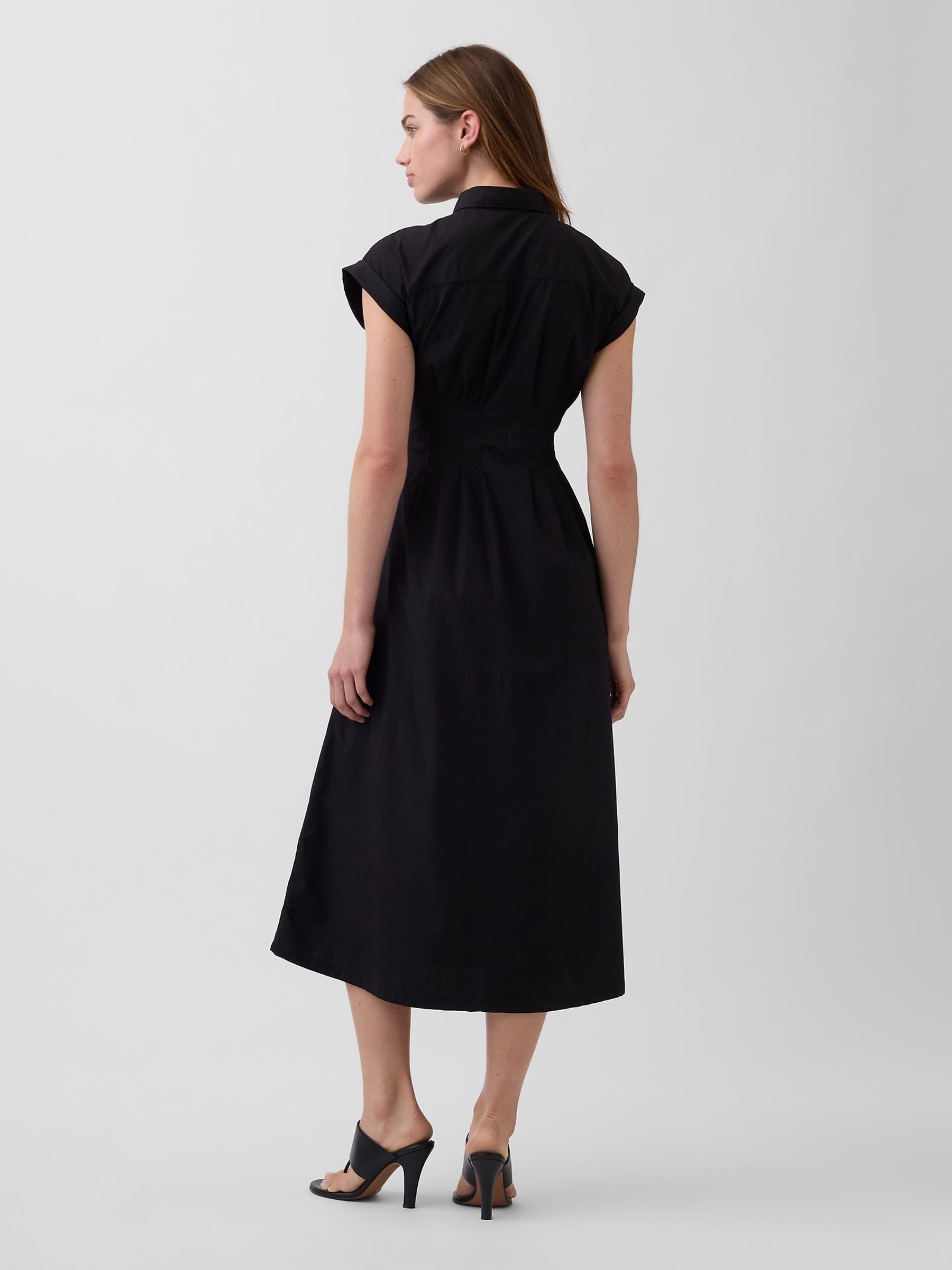 Black Poplin Cinched Midi Shirtdress - Image 2 of 4