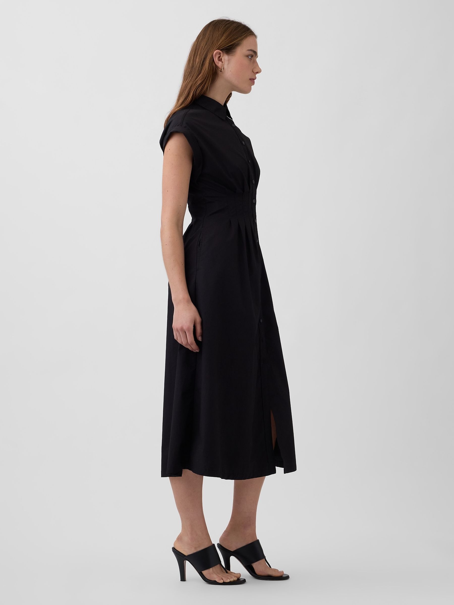 Black Poplin Cinched Midi Shirtdress - Image 3 of 4